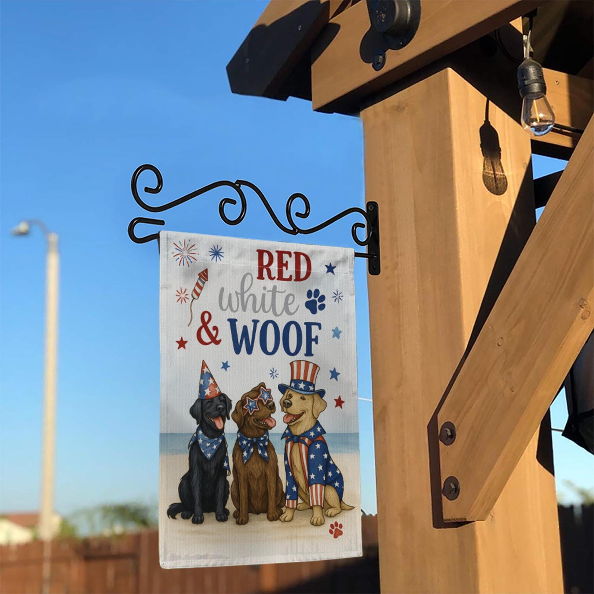 Red White and Woof Garden Flag – 4th of July Patriotic Dog Flag, Independence Day Outdoor Decor, Cute USA Dog Party Yard Banner