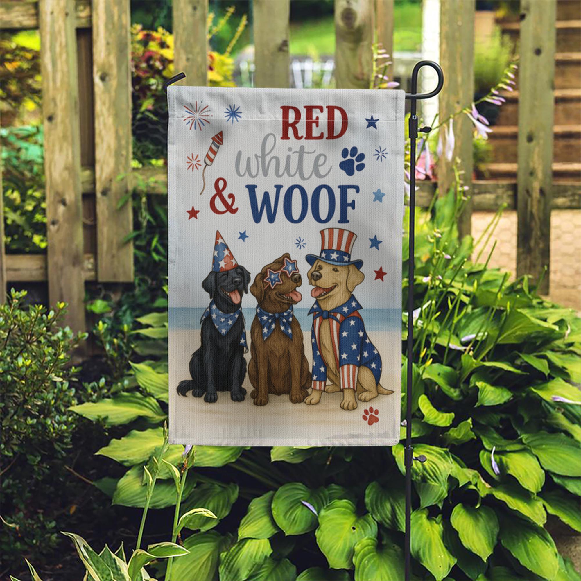 Red White and Woof Garden Flag – 4th of July Patriotic Dog Flag, Independence Day Outdoor Decor, Cute USA Dog Party Yard Banner
