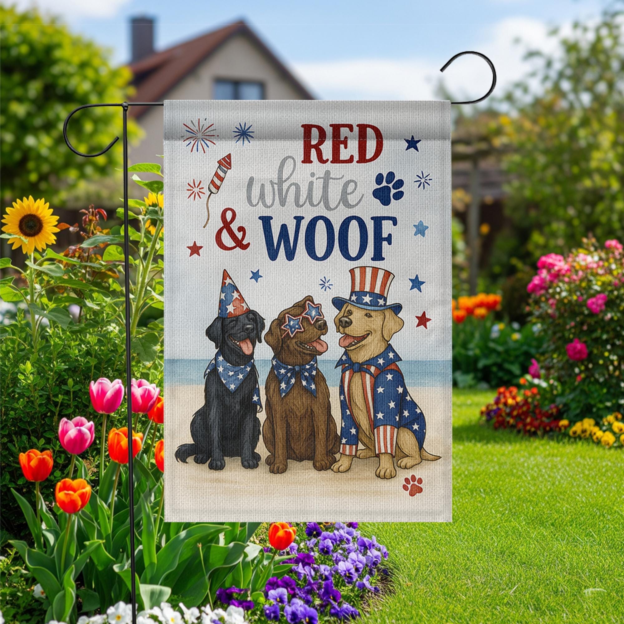 Red White and Woof Garden Flag – 4th of July Patriotic Dog Flag, Independence Day Outdoor Decor, Cute USA Dog Party Yard Banner