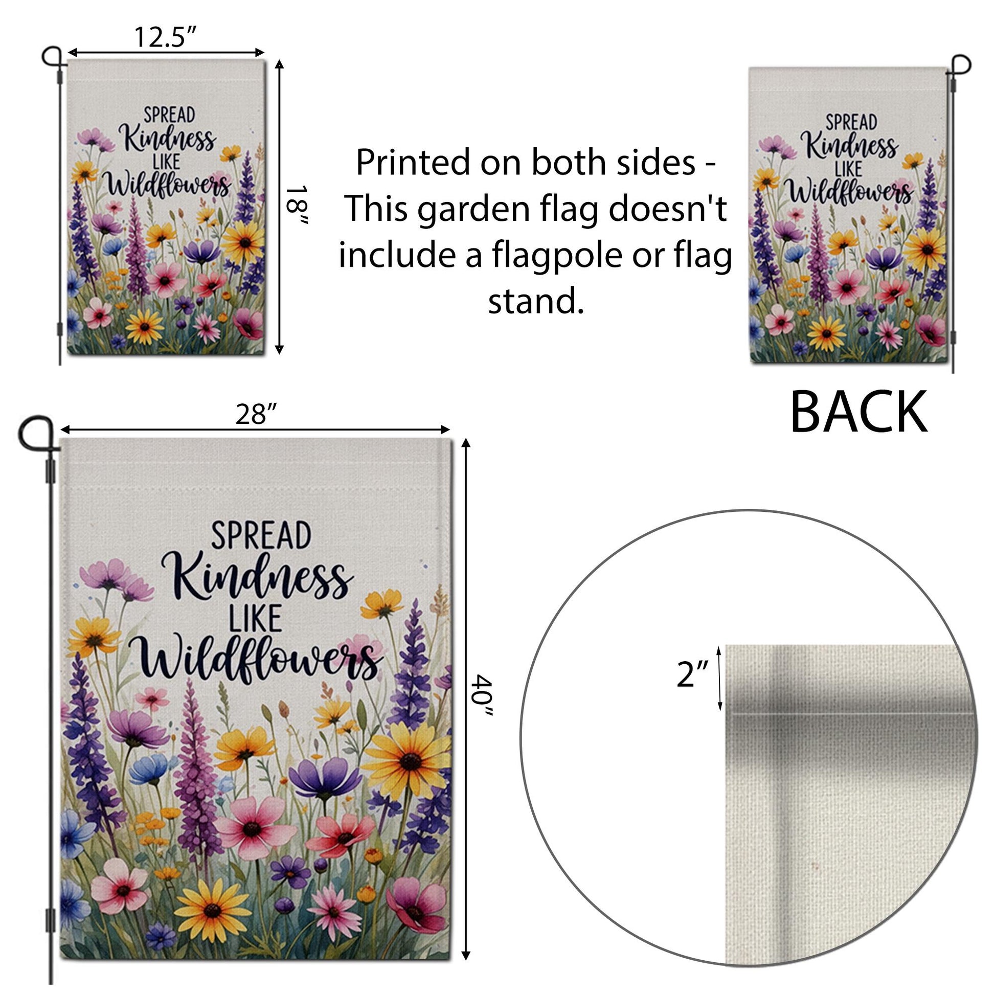 Wildflower Garden Flag, Spread Kindness Outdoor Decor, Floral Yard Flag, Inspirational Summer Banner, Cottagecore Garden Sign