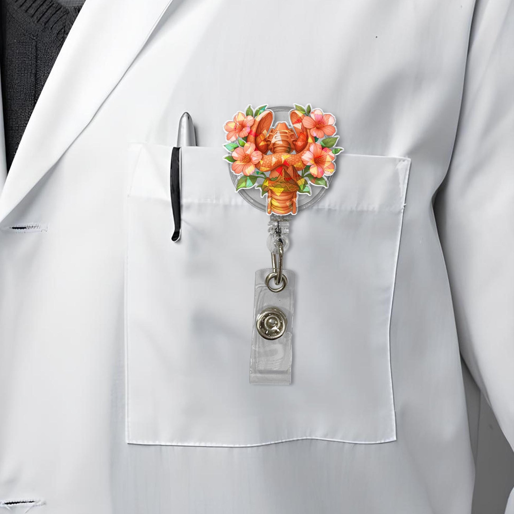 Thyroid & Parathyroid Hibiscus Badge Reel – Mother's Day Gift, Medical ID Holder, Floral Nurse Accessory, Doctor Gift, Nature-Inspired Clip