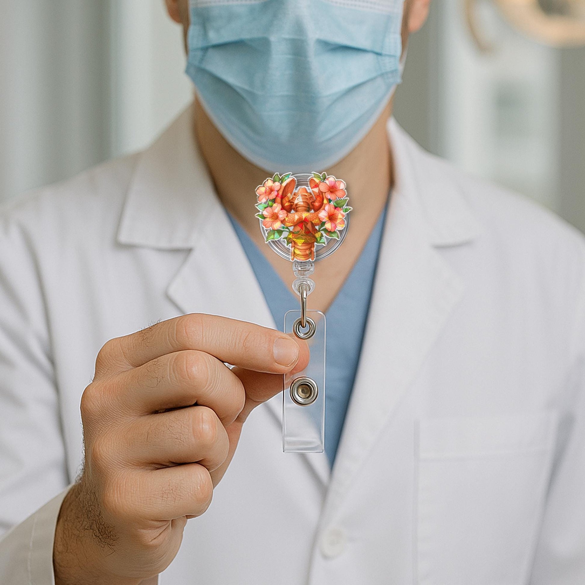 Thyroid & Parathyroid Hibiscus Badge Reel – Mother's Day Gift, Medical ID Holder, Floral Nurse Accessory, Doctor Gift, Nature-Inspired Clip