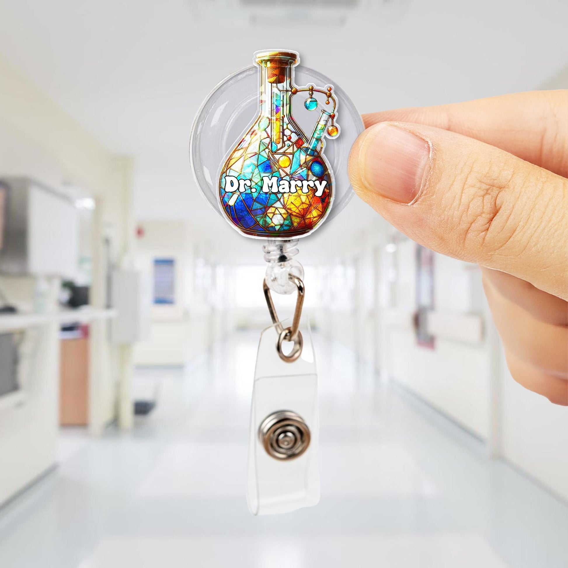 Lab Flask Badge Reel – Science Lover Gift, Mother's Day Idea, Chemist ID Clip, Medical Badge Holder, Nerdy Nurse Accessory