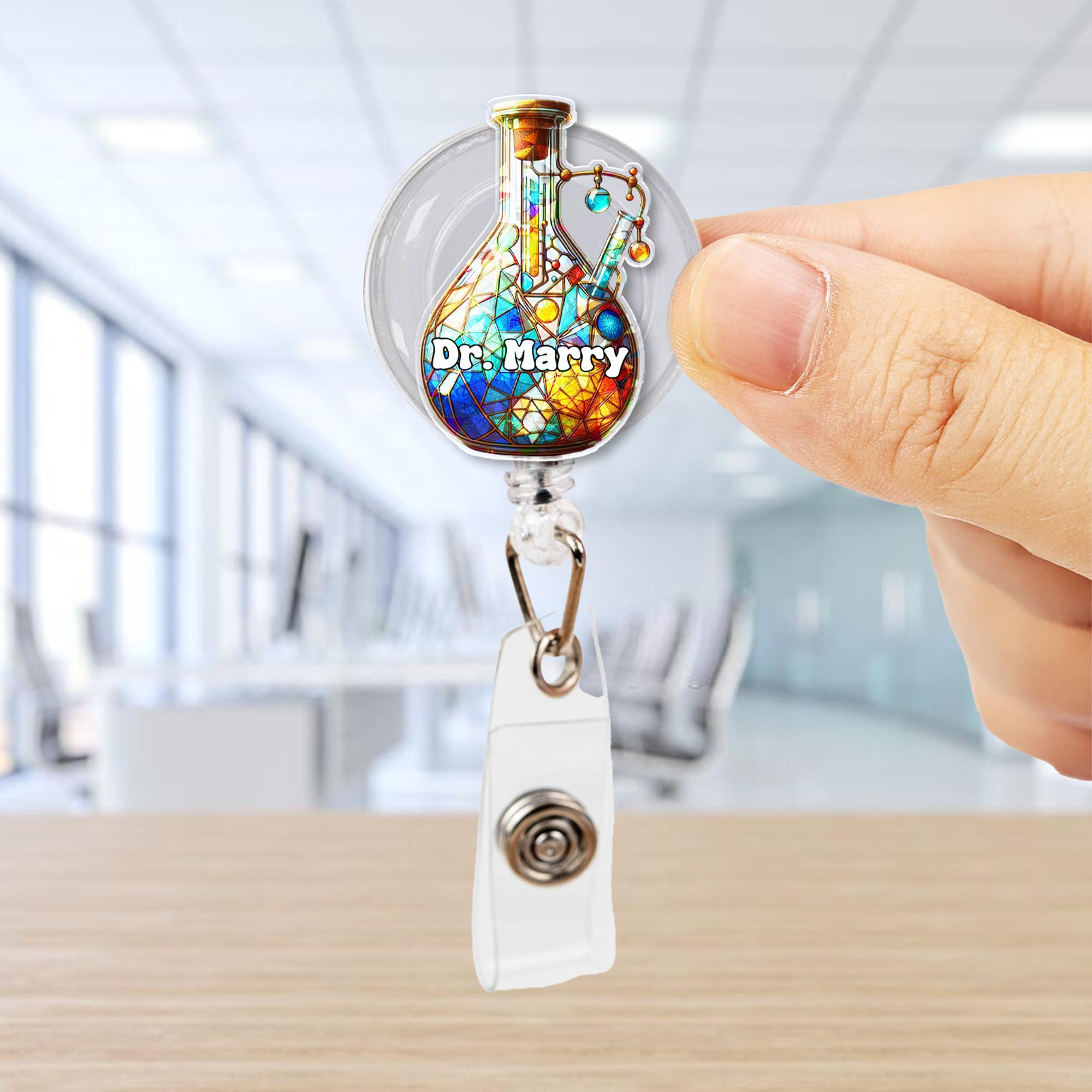 Lab Flask Badge Reel – Science Lover Gift, Mother's Day Idea, Chemist ID Clip, Medical Badge Holder, Nerdy Nurse Accessory
