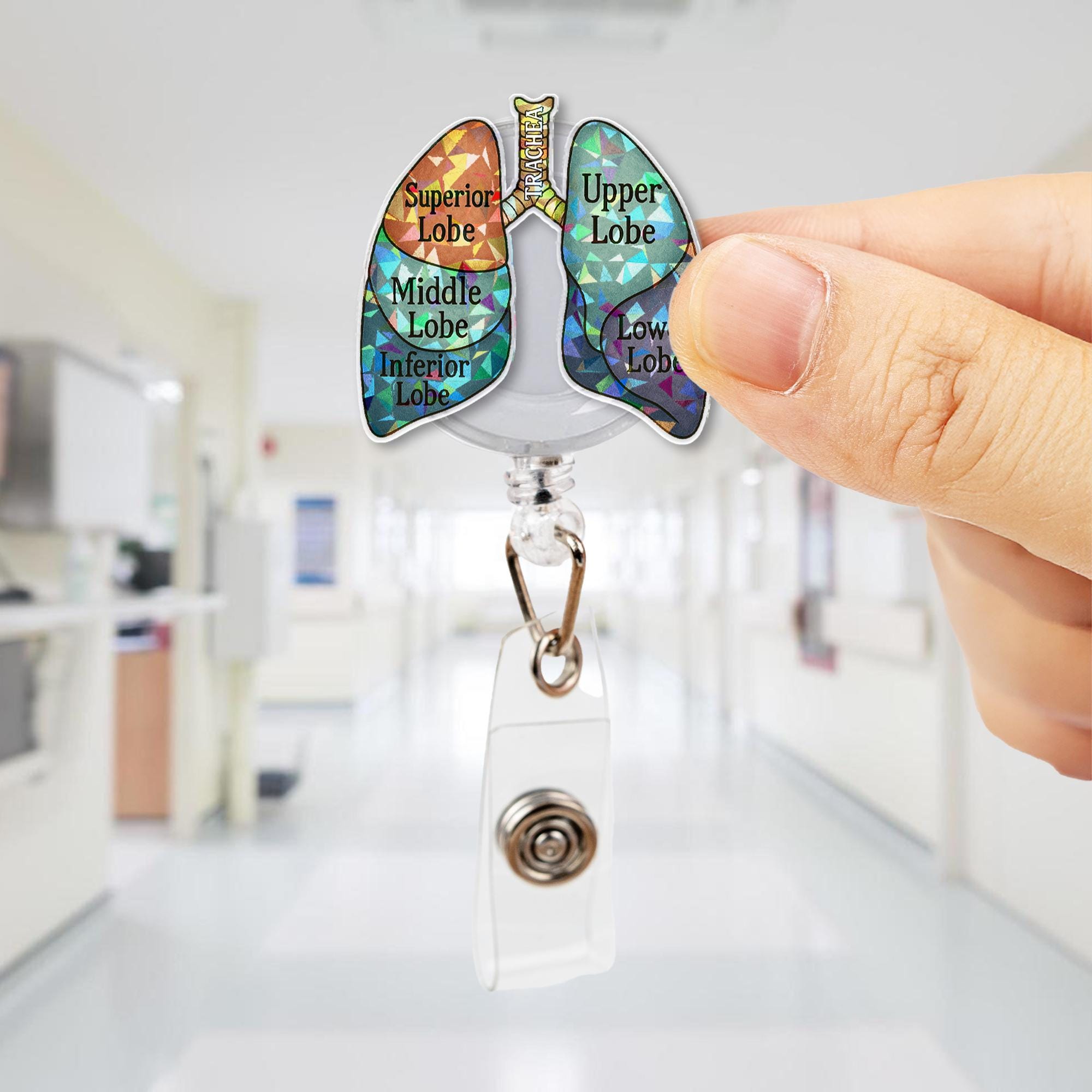 Lung Anatomy Badge Reel – Medical ID Holder with Labeled Lobes – Retractable Clip for Nurses, Respiratory Therapists & Students