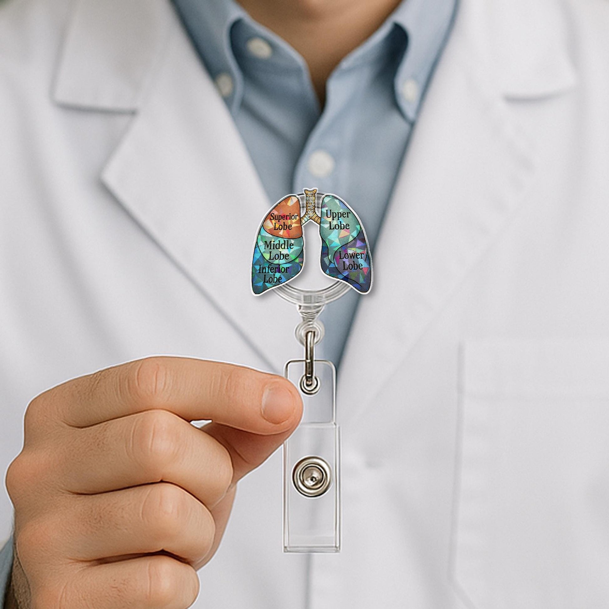 Lung Anatomy Badge Reel – Medical ID Holder with Labeled Lobes – Retractable Clip for Nurses, Respiratory Therapists & Students