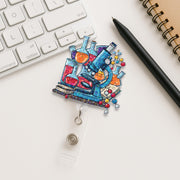 Hologram Science Badge Reel, Lab Microscope ID Clip, Chemistry Badge Holder, STEM Gift, Scientist Accessory, Colorful Science Work Reel