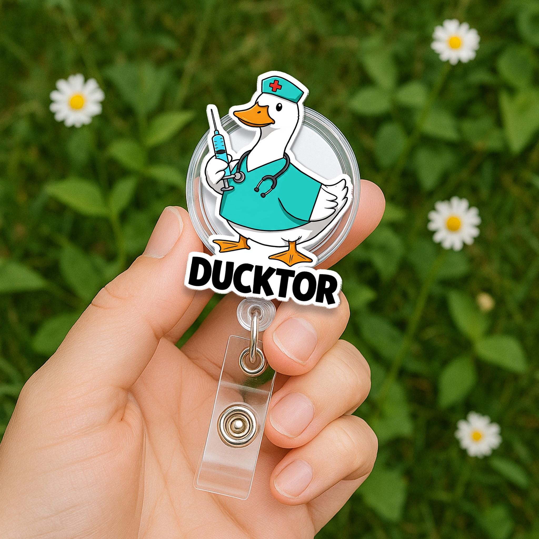 Funny Duck Doctor Badge Reel, Ducktor Nurse ID Holder, Cute Medical Badge Clip, Gift for Healthcare Worker, Animal Nurse Badge Reel