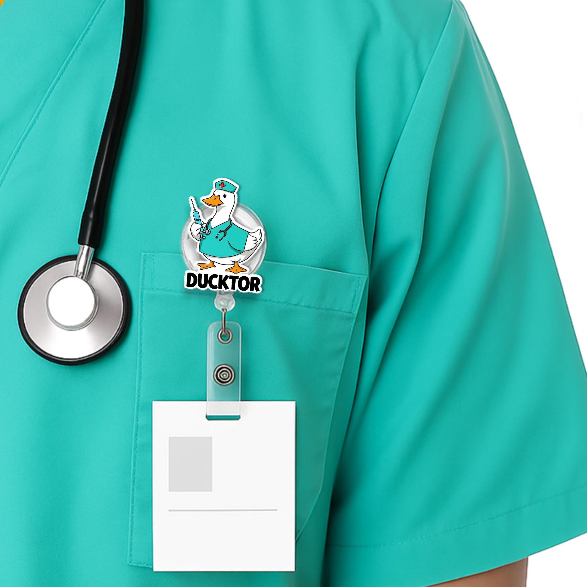 Funny Duck Doctor Badge Reel, Ducktor Nurse ID Holder, Cute Medical Badge Clip, Gift for Healthcare Worker, Animal Nurse Badge Reel