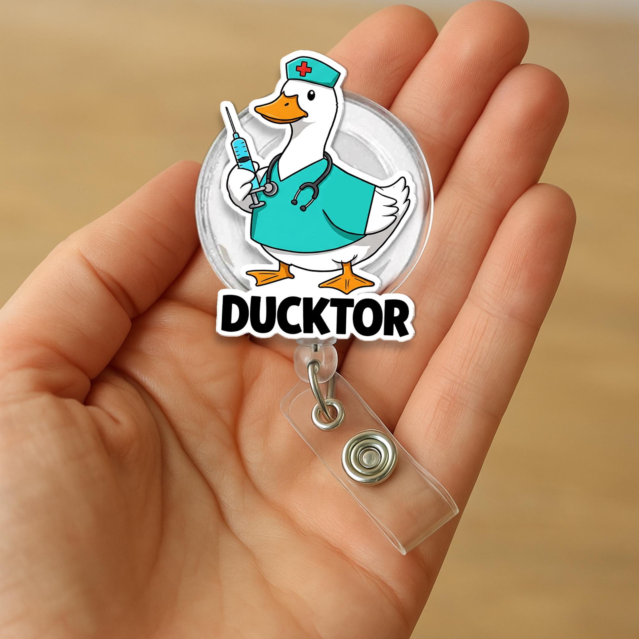Funny Duck Doctor Badge Reel, Ducktor Nurse ID Holder, Cute Medical Badge Clip, Gift for Healthcare Worker, Animal Nurse Badge Reel