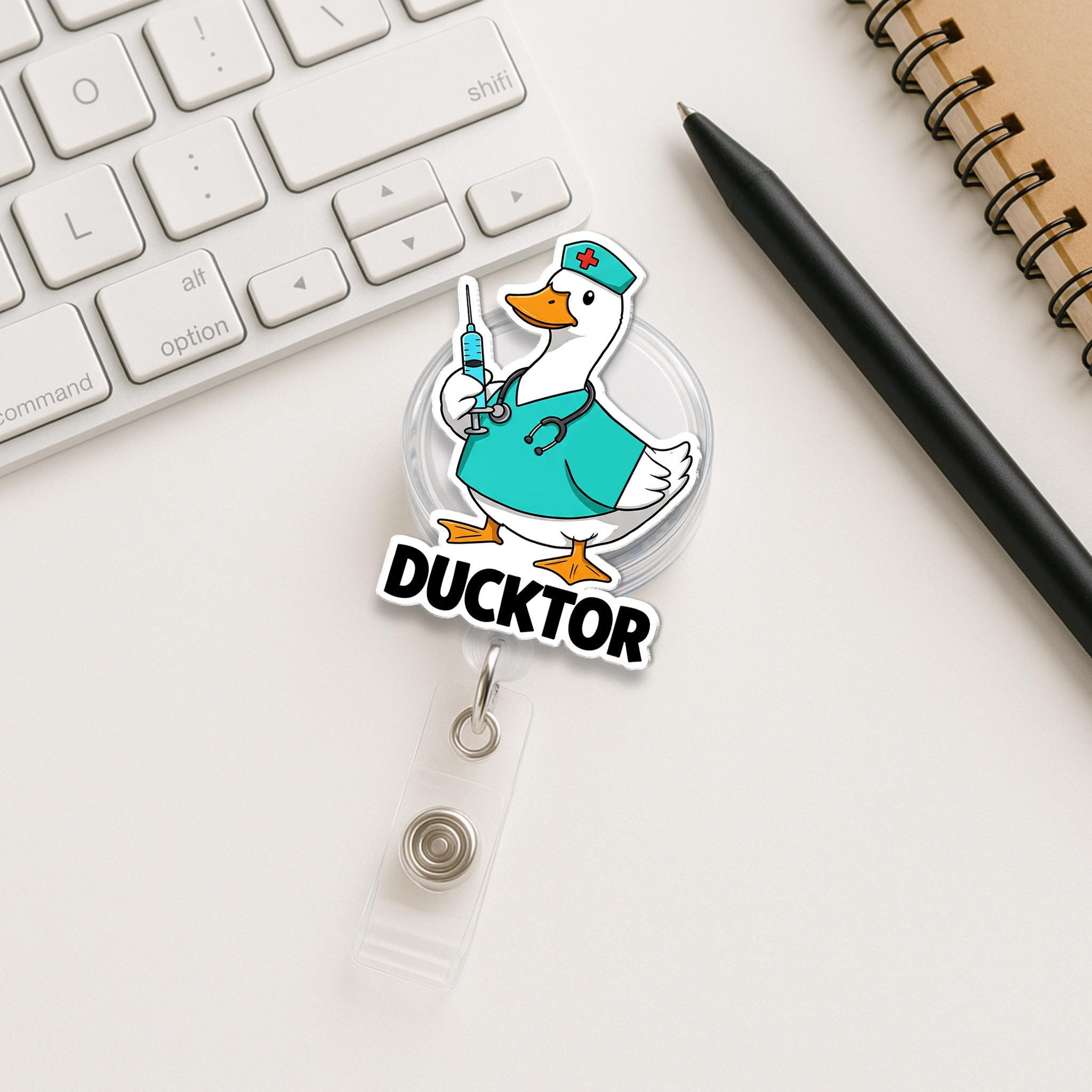 Funny Duck Doctor Badge Reel, Ducktor Nurse ID Holder, Cute Medical Badge Clip, Gift for Healthcare Worker, Animal Nurse Badge Reel
