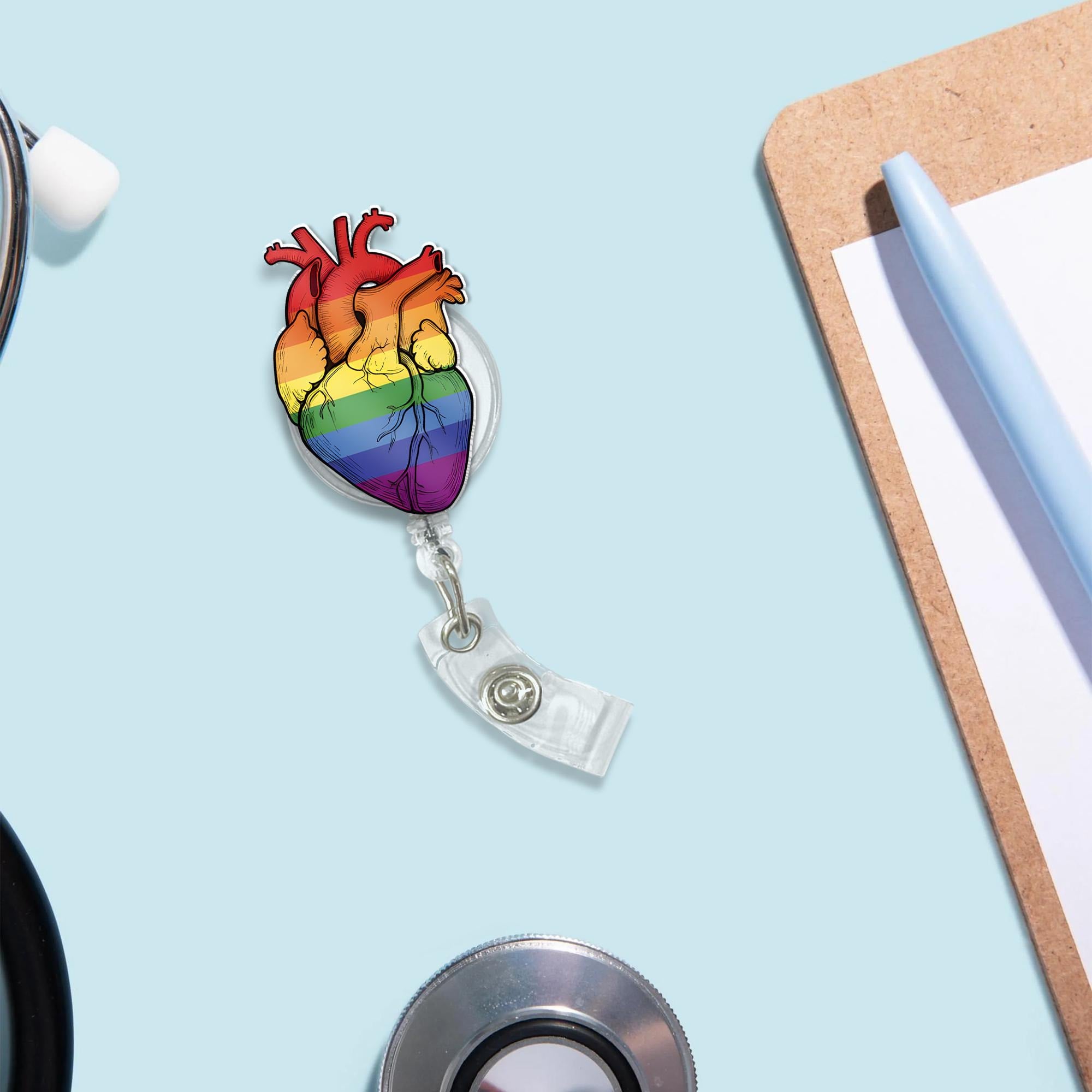 Rainbow Anatomical Heart Badge Reel, LGBTQ Nurse Gift, Pride ID Holder, Queer Medical Accessory, Nurse Gift, Colorful Heart Retractable Reel
