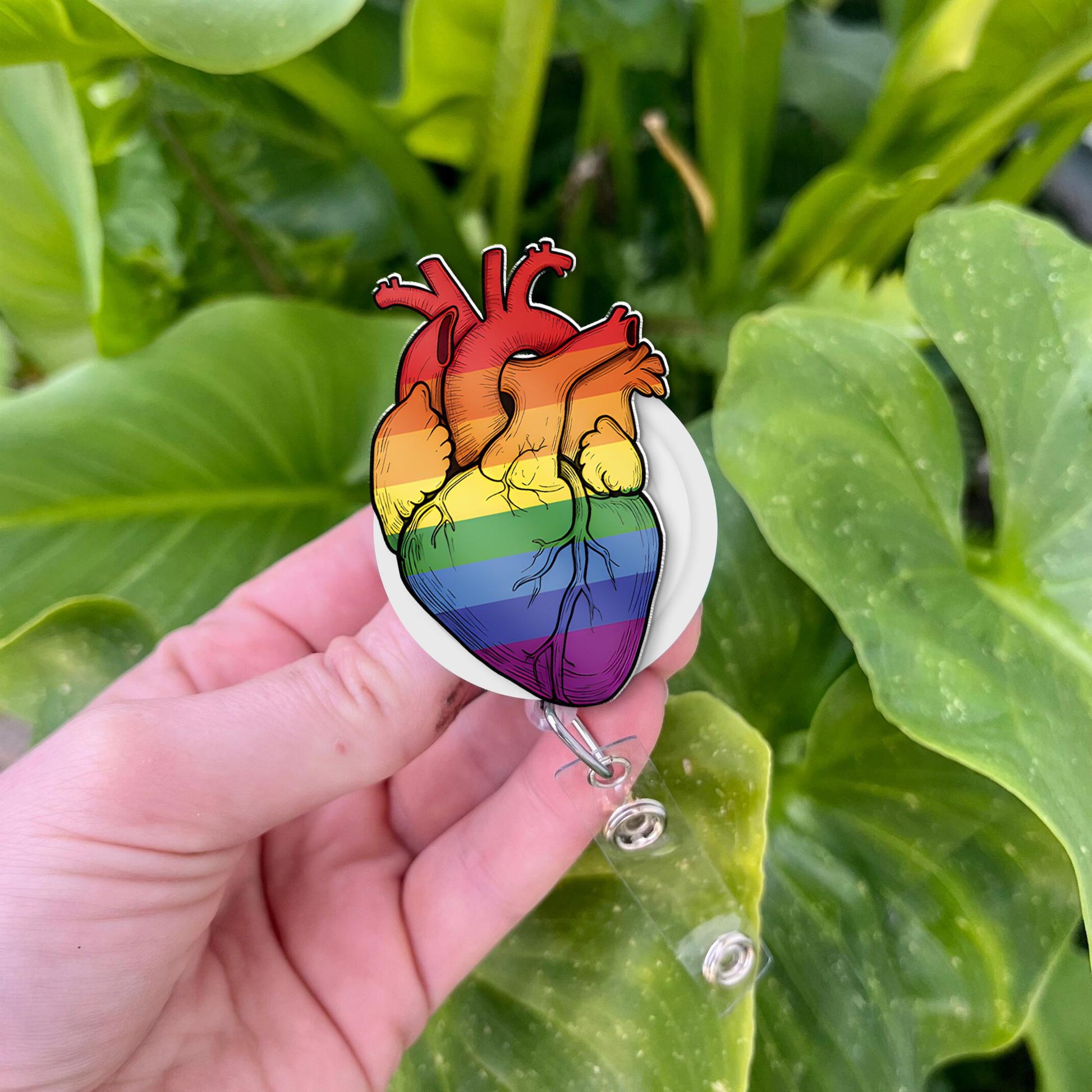 Rainbow Anatomical Heart Badge Reel, LGBTQ Nurse Gift, Pride ID Holder, Queer Medical Accessory, Nurse Gift, Colorful Heart Retractable Reel