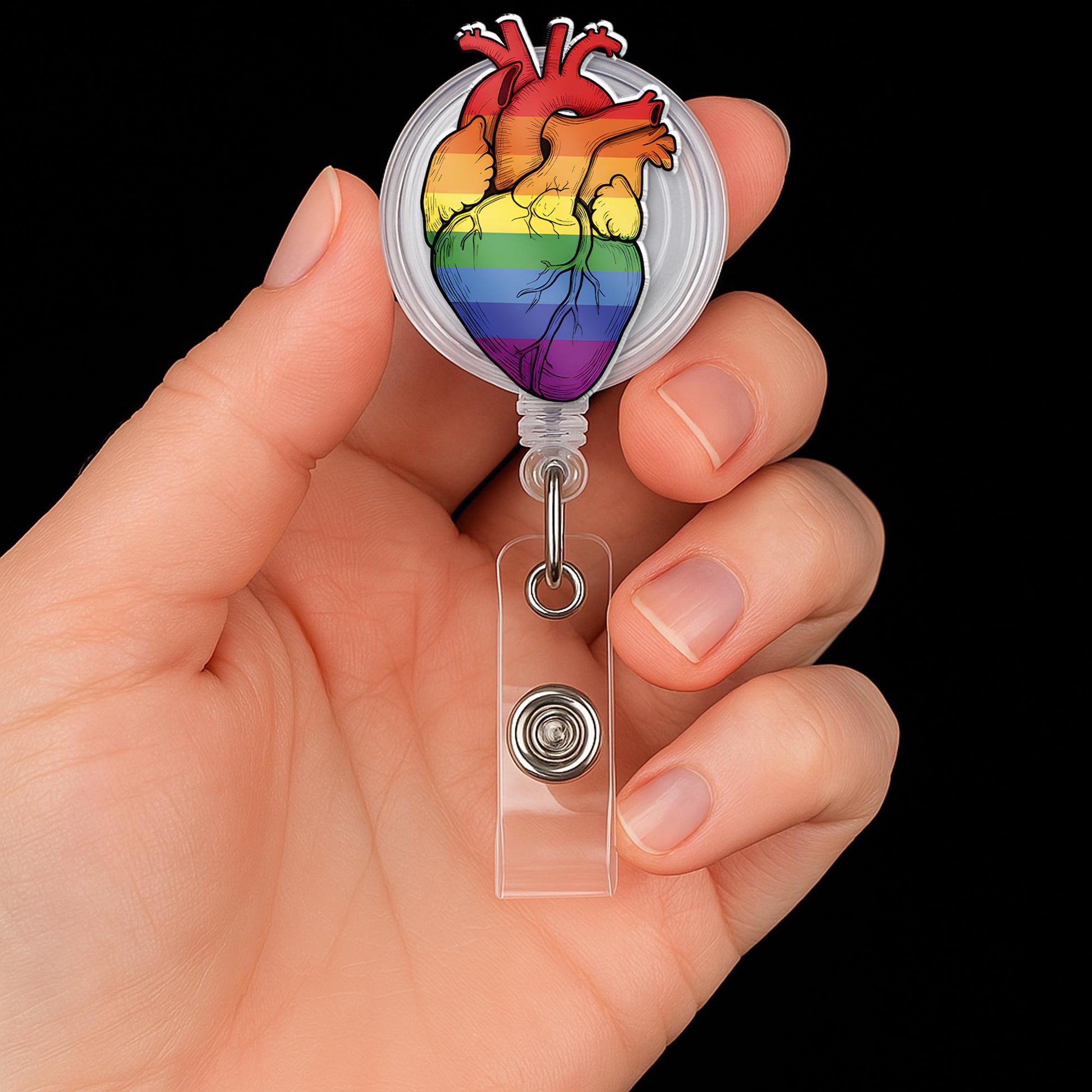 Rainbow Anatomical Heart Badge Reel, LGBTQ Nurse Gift, Pride ID Holder, Queer Medical Accessory, Nurse Gift, Colorful Heart Retractable Reel