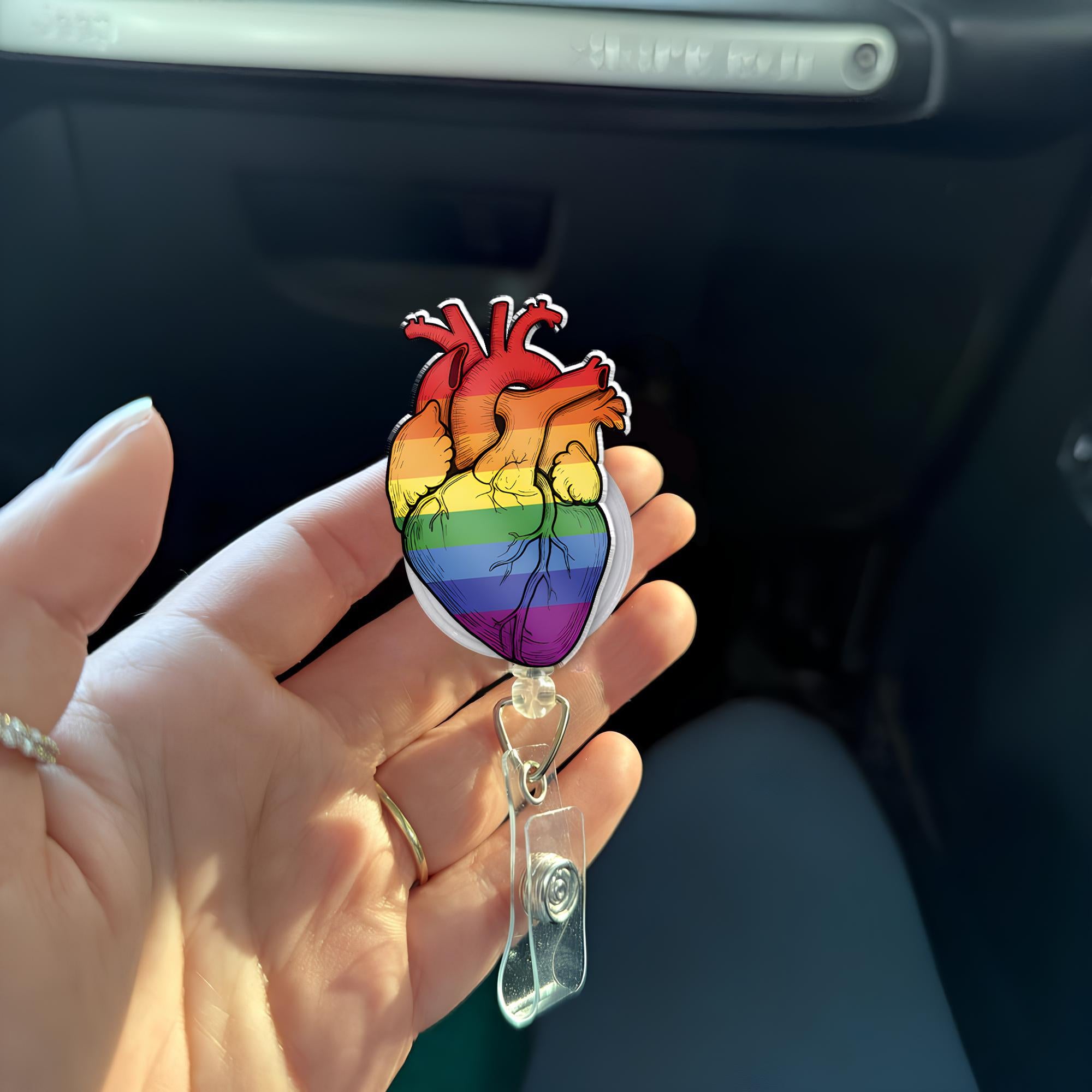 Rainbow Anatomical Heart Badge Reel, LGBTQ Nurse Gift, Pride ID Holder, Queer Medical Accessory, Nurse Gift, Colorful Heart Retractable Reel