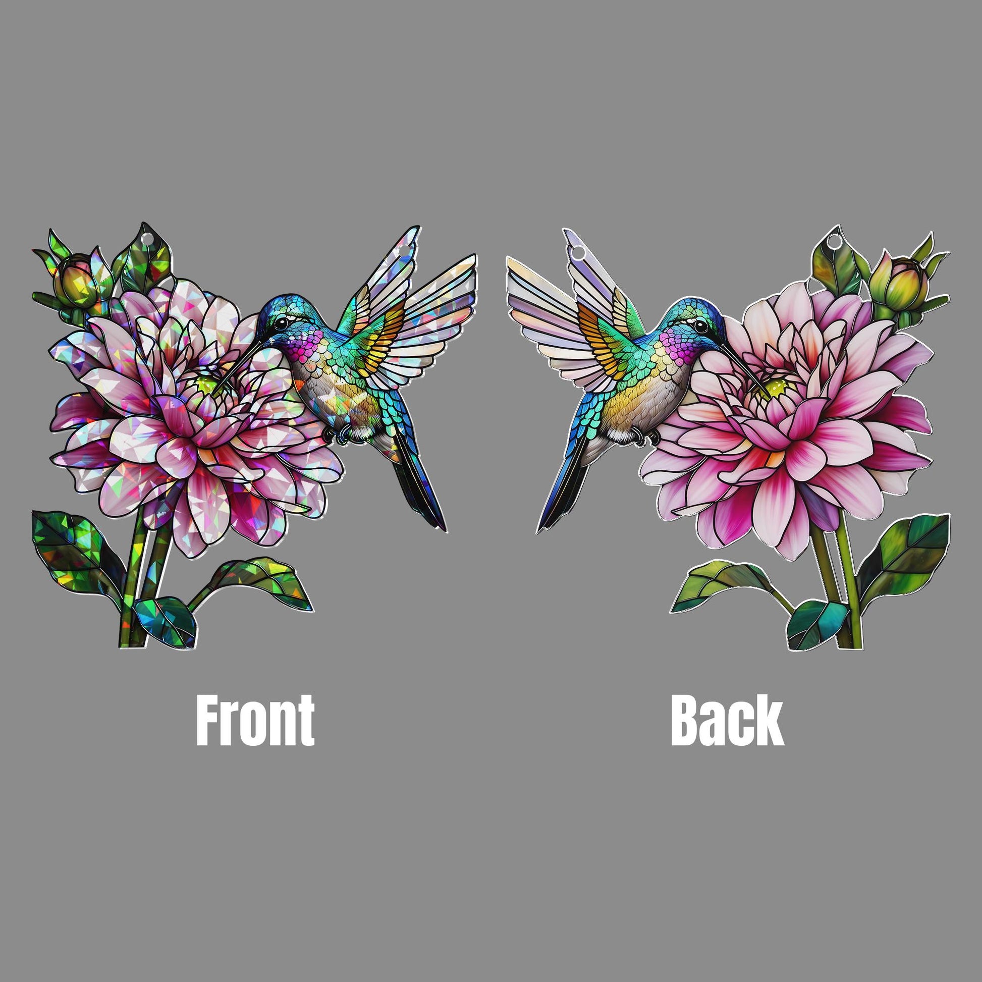 Hologram Hummingbird & Dahlia Flower Acrylic Window Hanging Ornament, Bird Nature Lover Decor Gift, Floral Home Decor, Nature Lover Gift