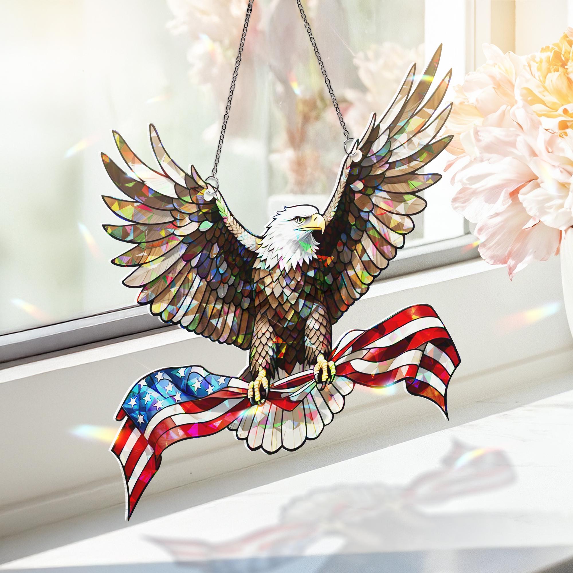 Hologram Patriotic Bald Eagle Acrylic Window Hanging Ornament , 4th of July Gift Idea, USA Decor