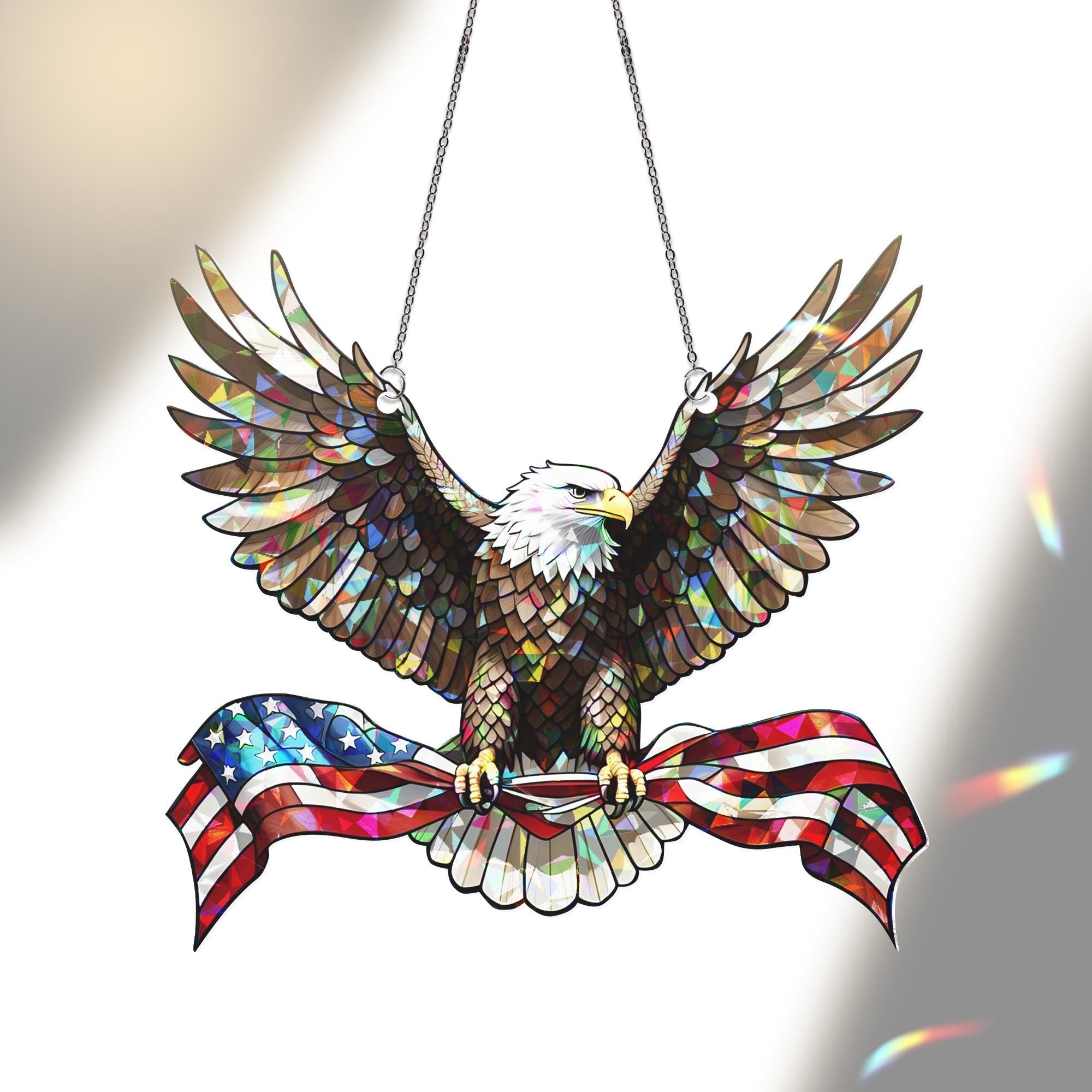 Hologram Patriotic Bald Eagle Acrylic Window Hanging Ornament , 4th of July Gift Idea, USA Decor
