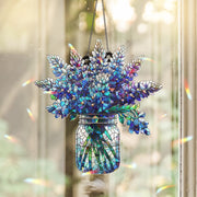 Bluebonnet Mason Jar Acrylic  Window Hanging, Floral Bouquet Ornament, Colorful Botanical Home Decor Art, Texas Gardener Gift