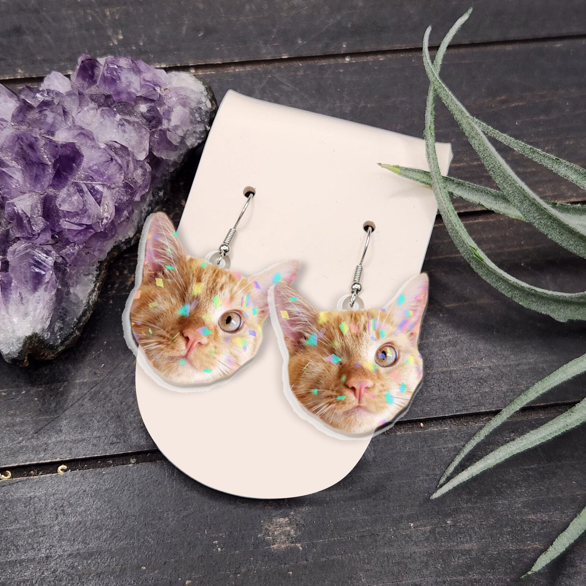 Personalized Pet Photo Dangle Earrings, Custom Pet Portrait Photo Earrings, Gift for Cat Lovers, Custom Photo Earring, Pet Lover Gift