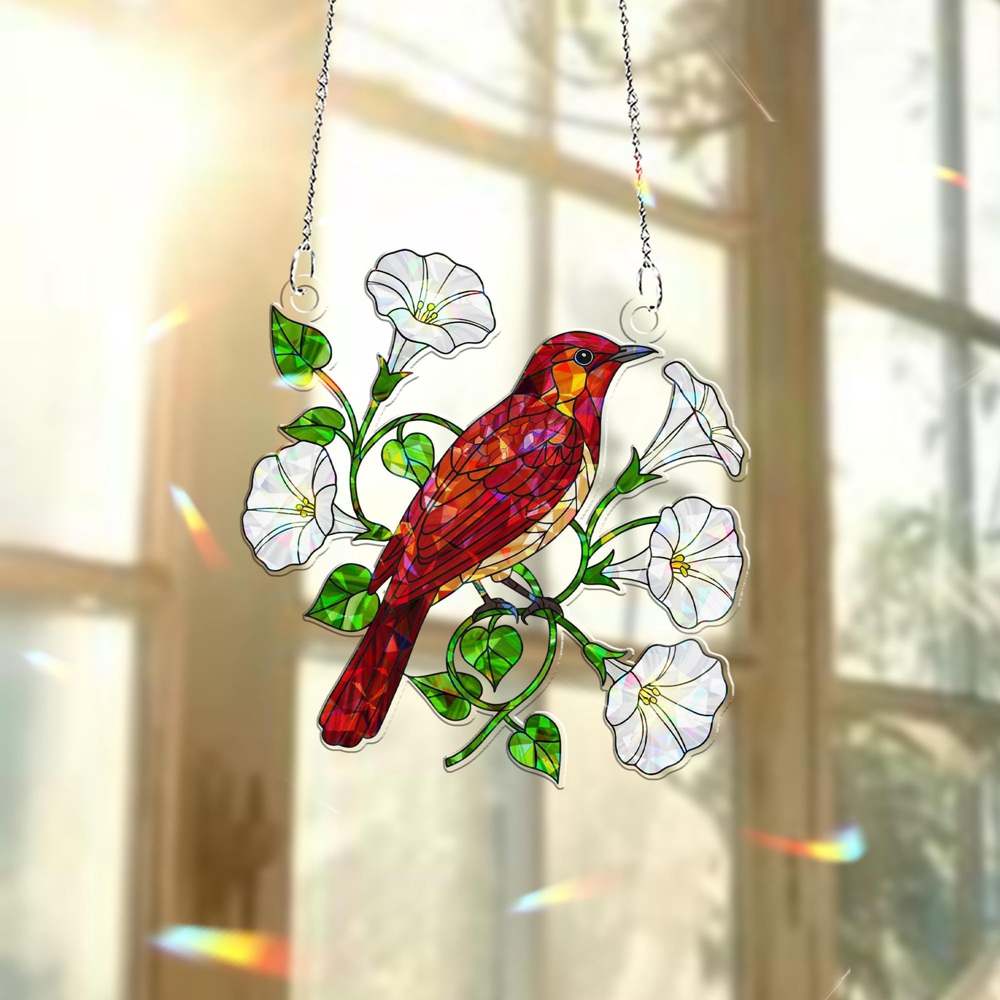 Nightingale & Moonflower Hologram Acrylic Window Hanging – Celestial Bird Decor – Animal Lover Gift – Mother’s Day Gift Idea
