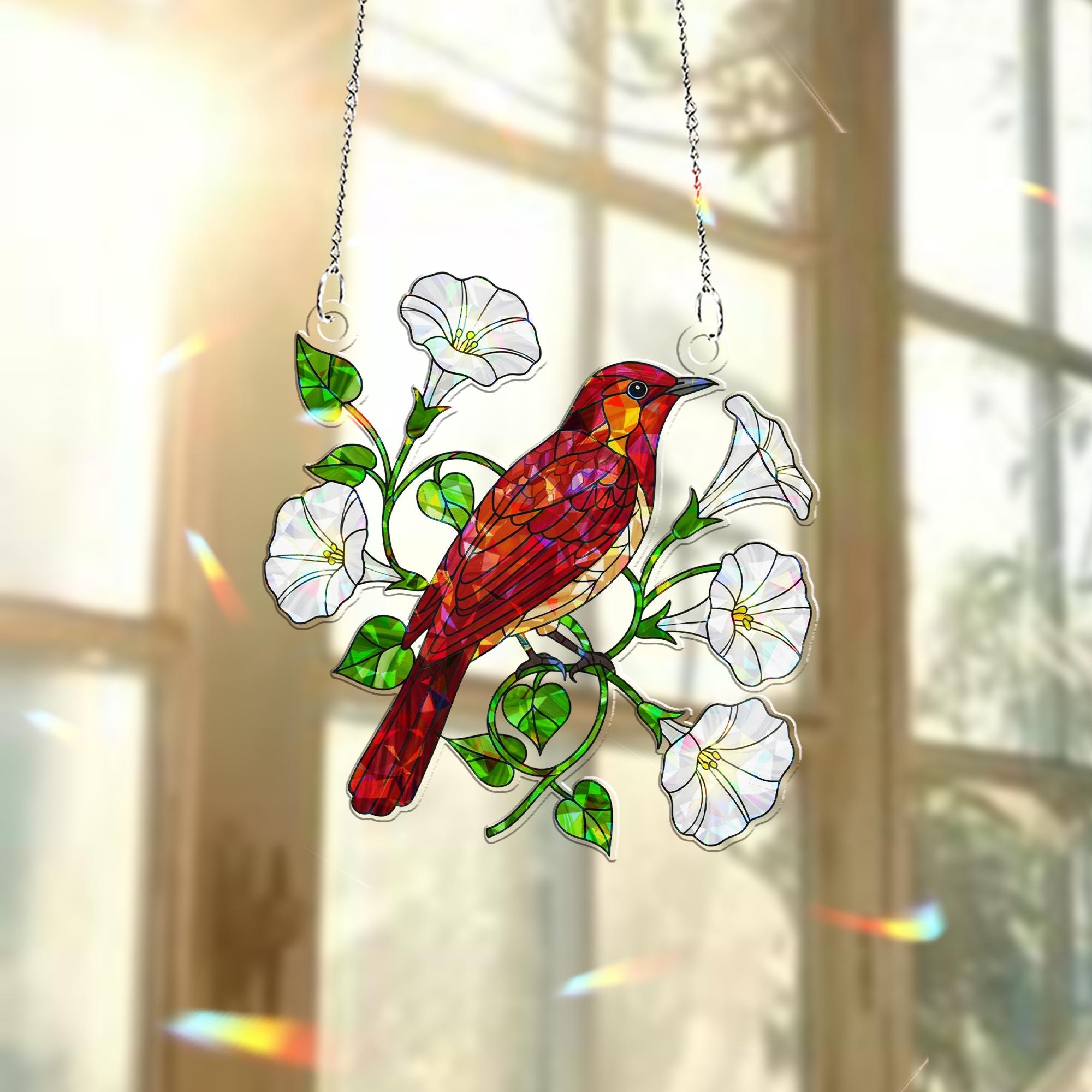 Nightingale & Moonflower Hologram Acrylic Window Hanging – Celestial Bird Decor – Animal Lover Gift – Mother’s Day Gift Idea
