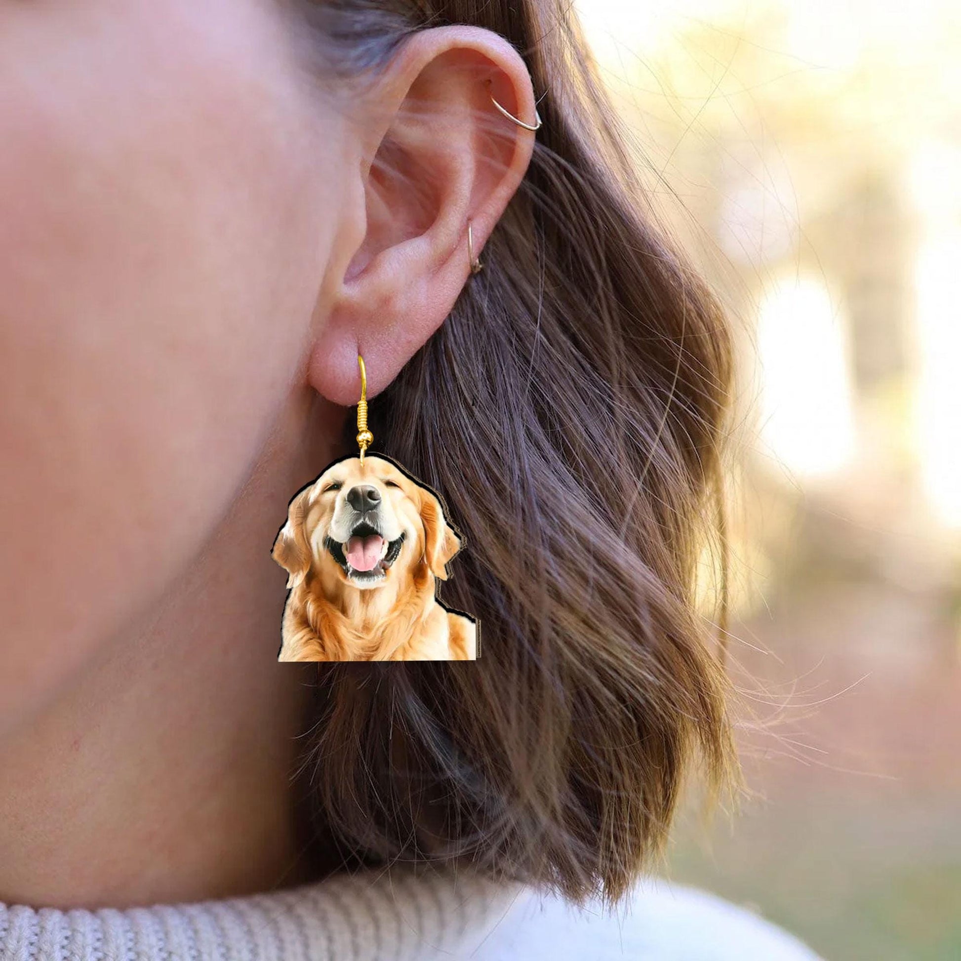 Personalized Pet Photo Dangle Earrings, Custom Pet Portrait Photo Earrings, Gift for Cat Lovers, Custom Photo Earring, Pet Lover Gift