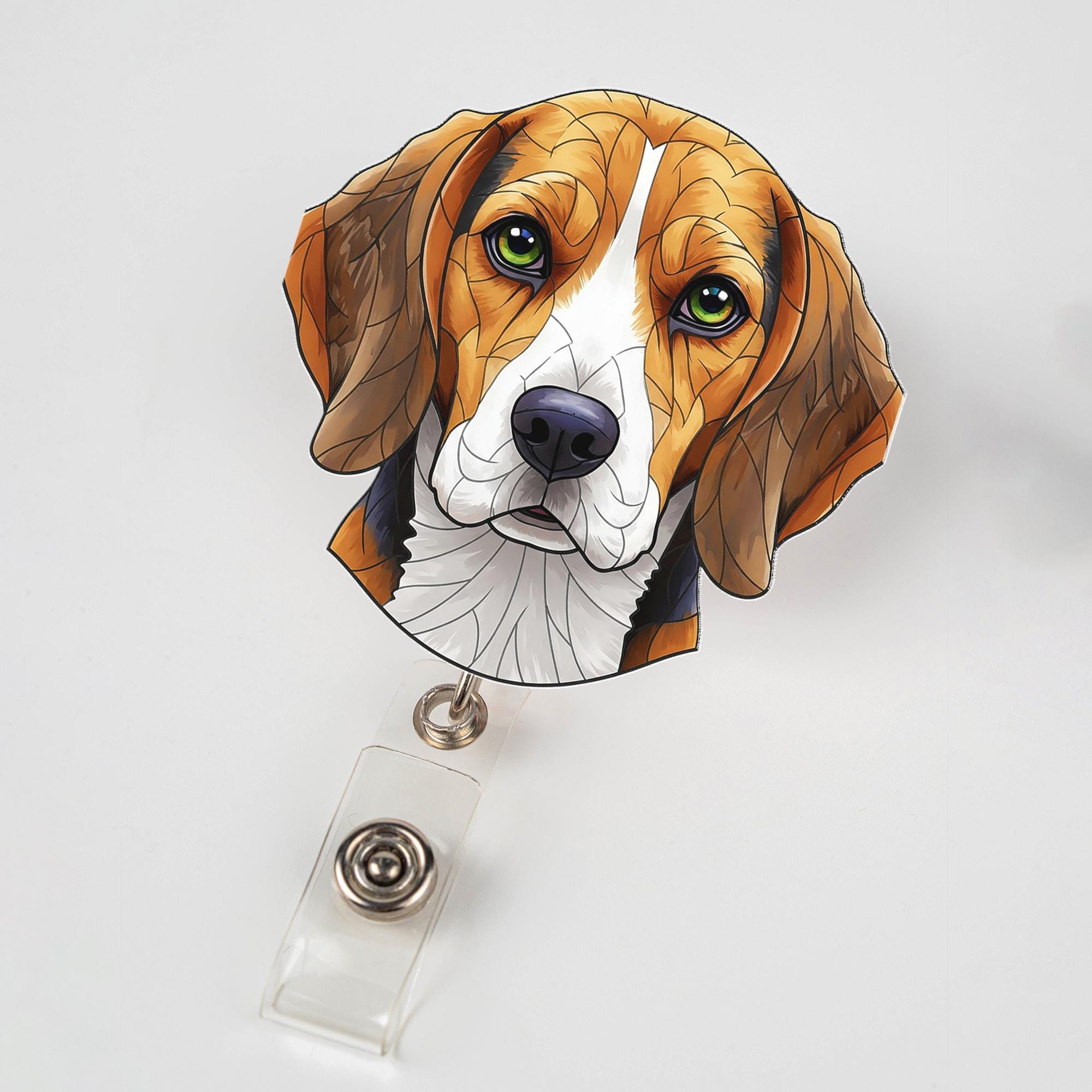 Cute Beagle Dog Retractable Badge Reel, ID Holder for Nurse Teacher Vet Tech Office, Fun Name Tag Accessory, Dog Lover Pet Parent Gift