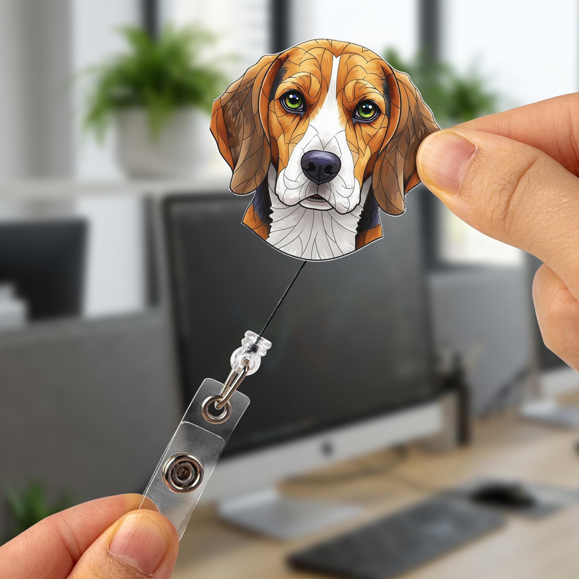 Cute Beagle Dog Retractable Badge Reel, ID Holder for Nurse Teacher Vet Tech Office, Fun Name Tag Accessory, Dog Lover Pet Parent Gift