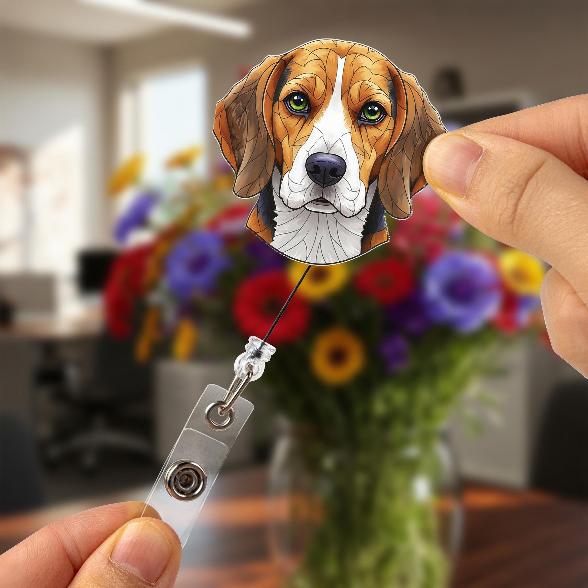 Cute Beagle Dog Retractable Badge Reel, ID Holder for Nurse Teacher Vet Tech Office, Fun Name Tag Accessory, Dog Lover Pet Parent Gift