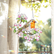 Robin & Apple Blossoms Hologram Acrylic Window Hanging – Spring Bird Decor – Mother’s Day Gift – Flower Lover Window Art