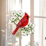 Cardinal & Dogwood Hologram Acrylic Window Hanging – Red Bird Floral Decor – Mother’s Day Gift – Flower Lover Window Art