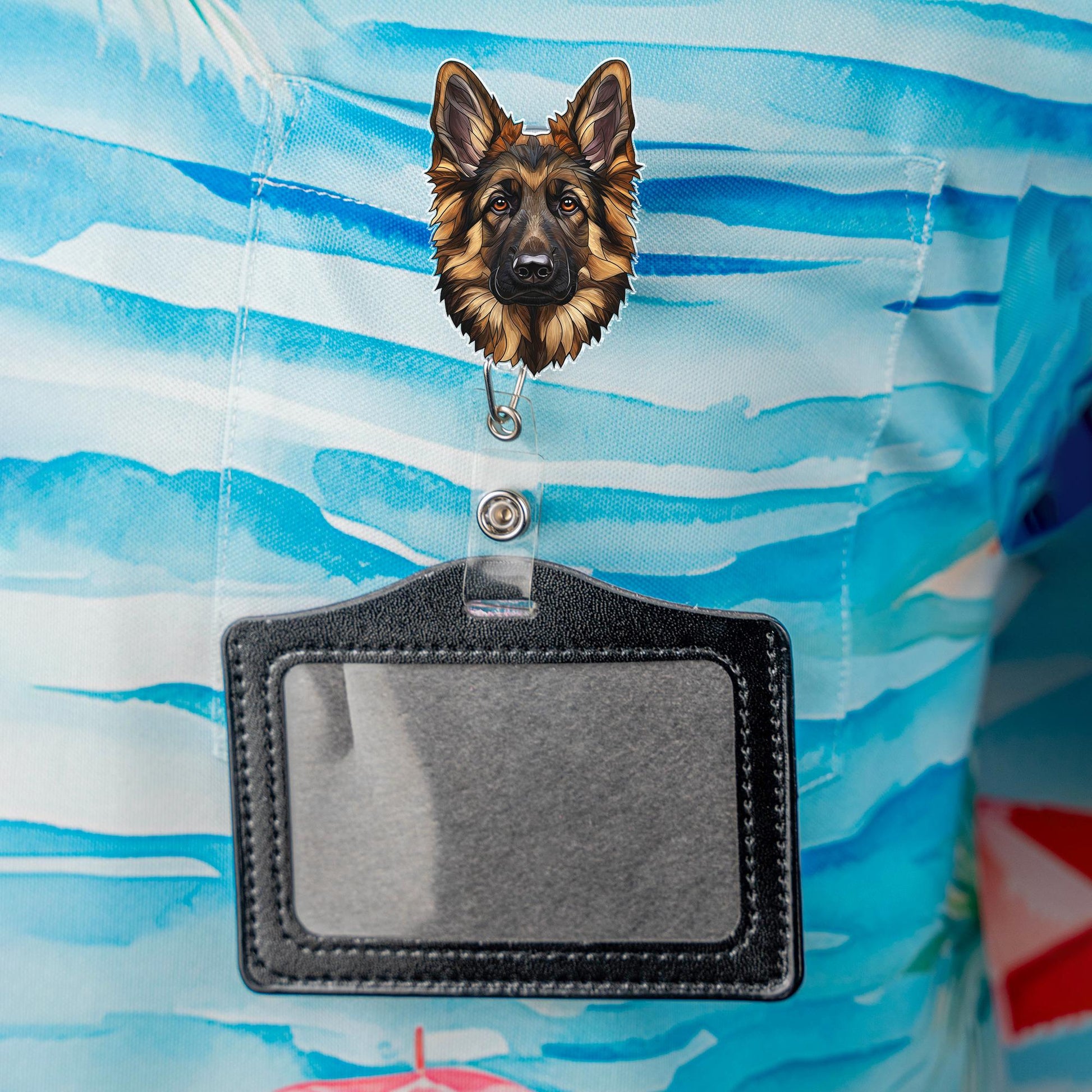 German Shepherd Badge Reel Retractable ID Holder Clip, Illustrated GSD Dog Head, Cute Gift for Nurse Teacher Vet Tech Office Dog Lover