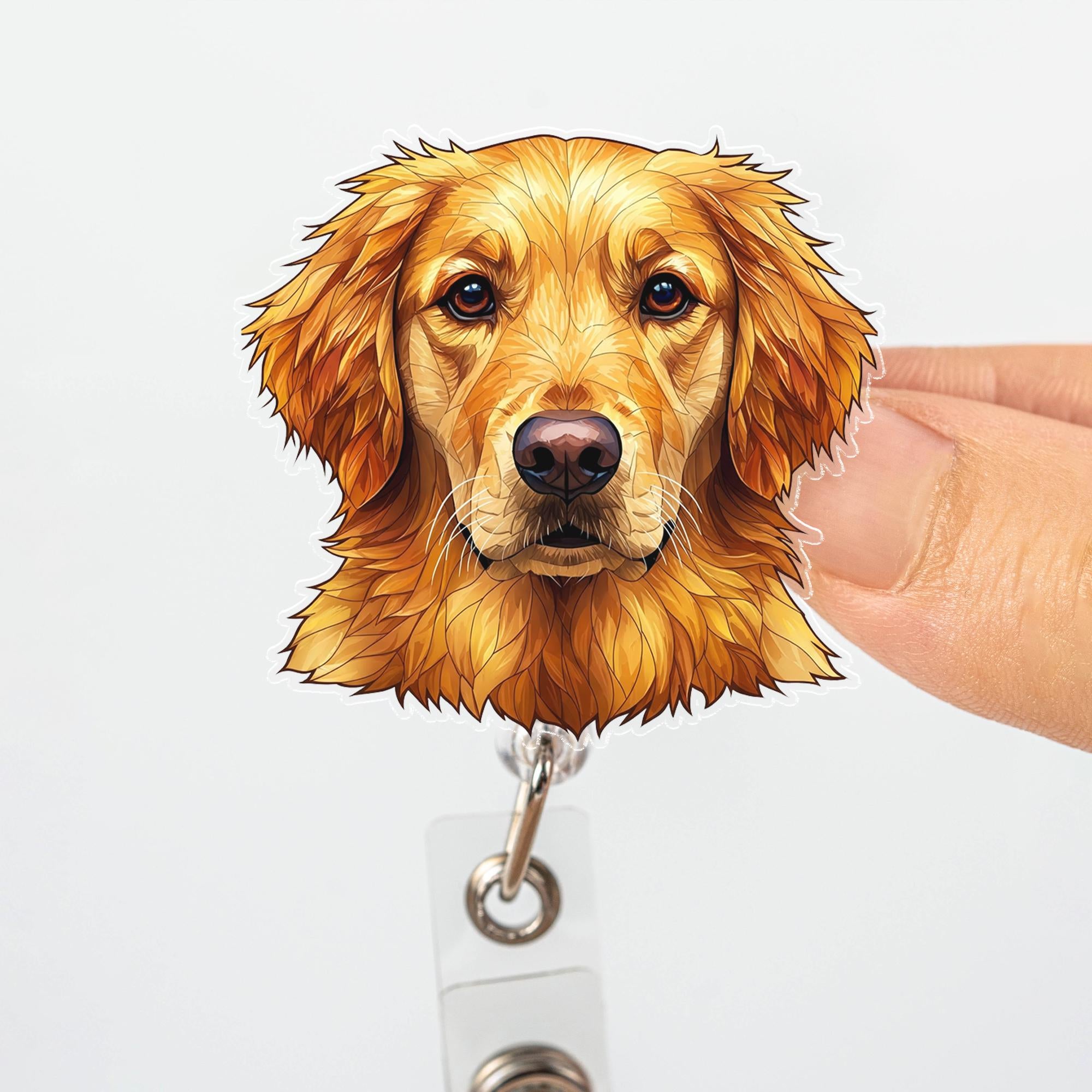 Cute Golden Retriever Dog Badge Reel | Retractable ID Holder | Nurse Gift | Teacher Accessory | Vet Tech Badge Clip | Pet Lover Gift