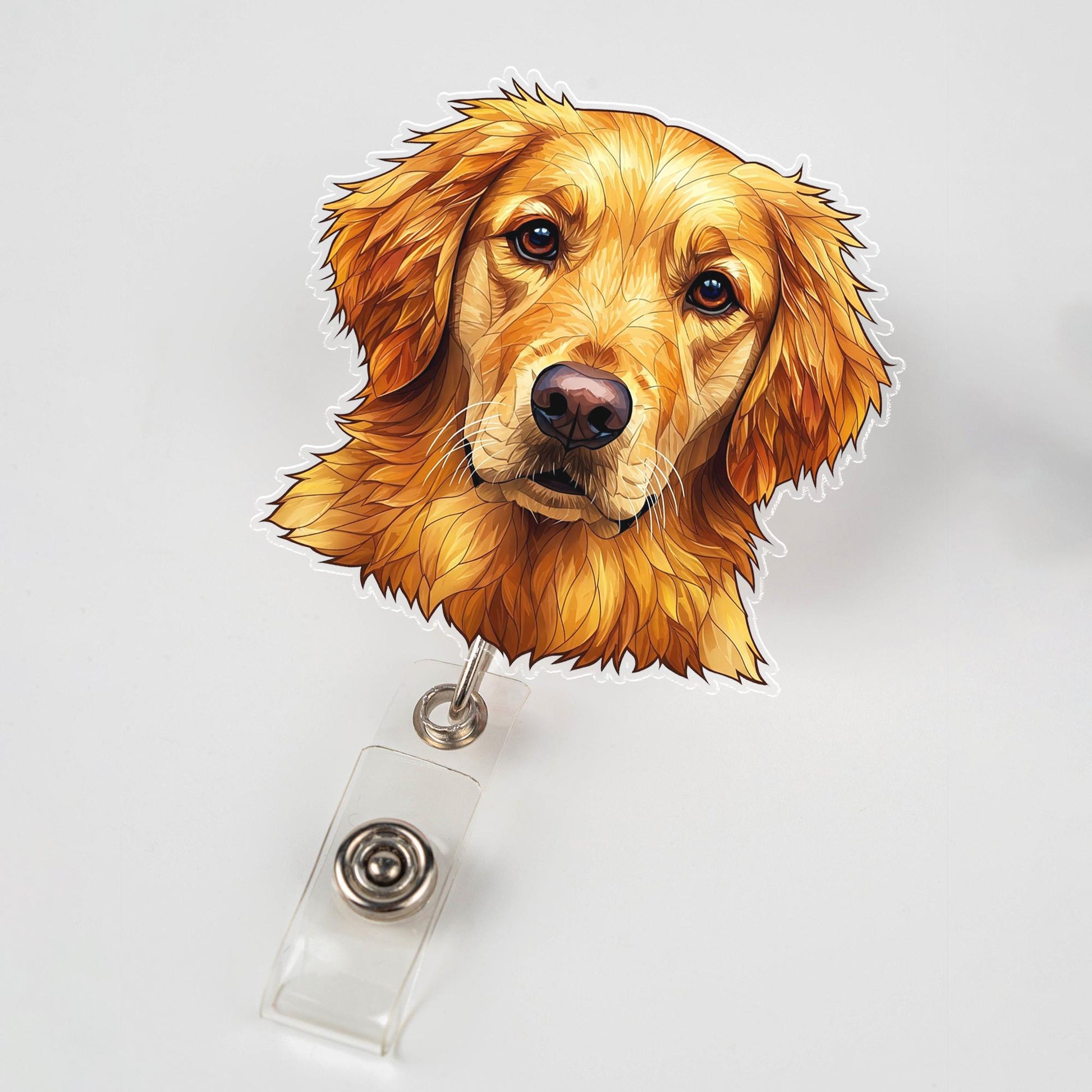 Cute Golden Retriever Dog Badge Reel | Retractable ID Holder | Nurse Gift | Teacher Accessory | Vet Tech Badge Clip | Pet Lover Gift