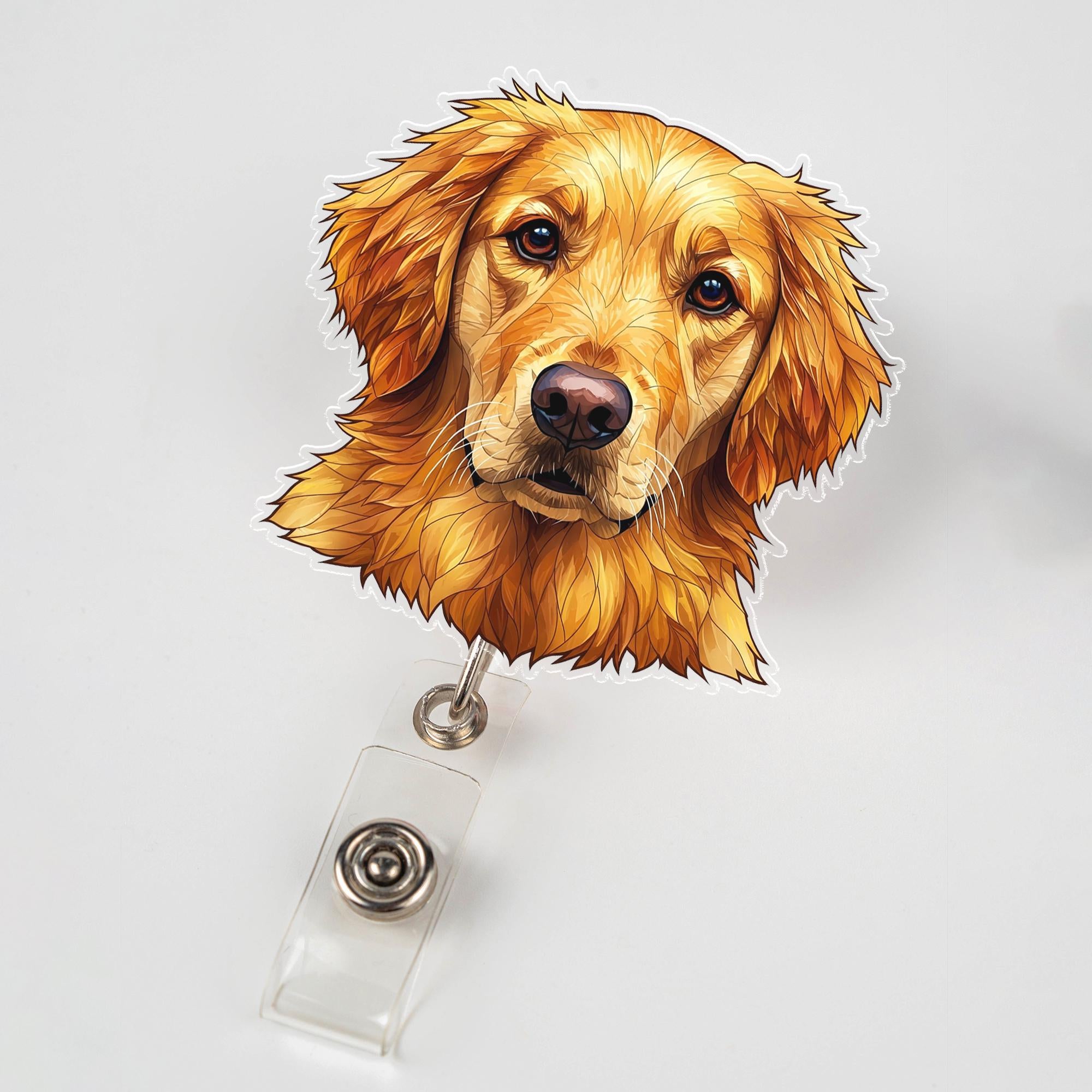 Cute Golden Retriever Dog Badge Reel | Retractable ID Holder | Nurse Gift | Teacher Accessory | Vet Tech Badge Clip | Pet Lover Gift