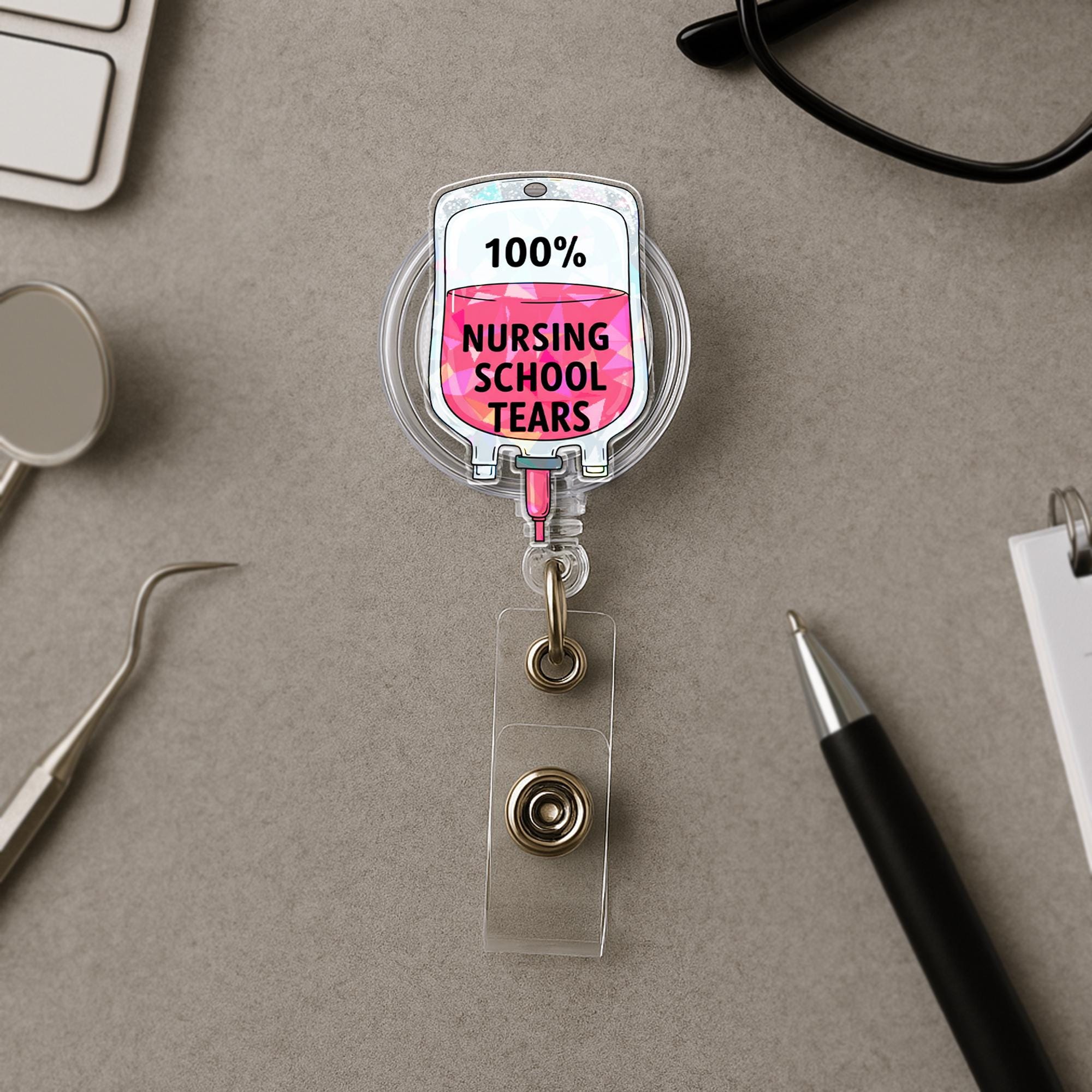 Nursing School Tears Badge Reel – Funny Nurse Gift – Medical ID Holder – RN Student Humor – Mother’s Day Gift for Nurse or Grad