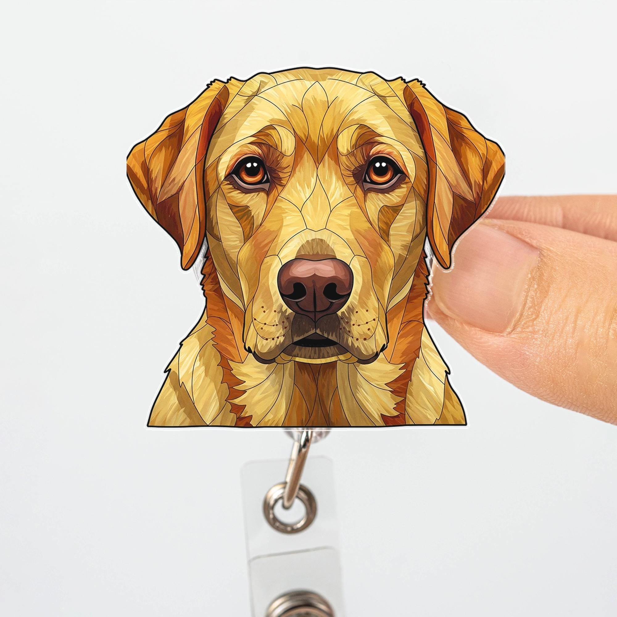 Geometric Yellow Lab Badge Reel, Labrador Retriever Dog ID Holder Gift for Nurse Teacher Vet Tech Cute Pet Lover Retractable Badge Clip