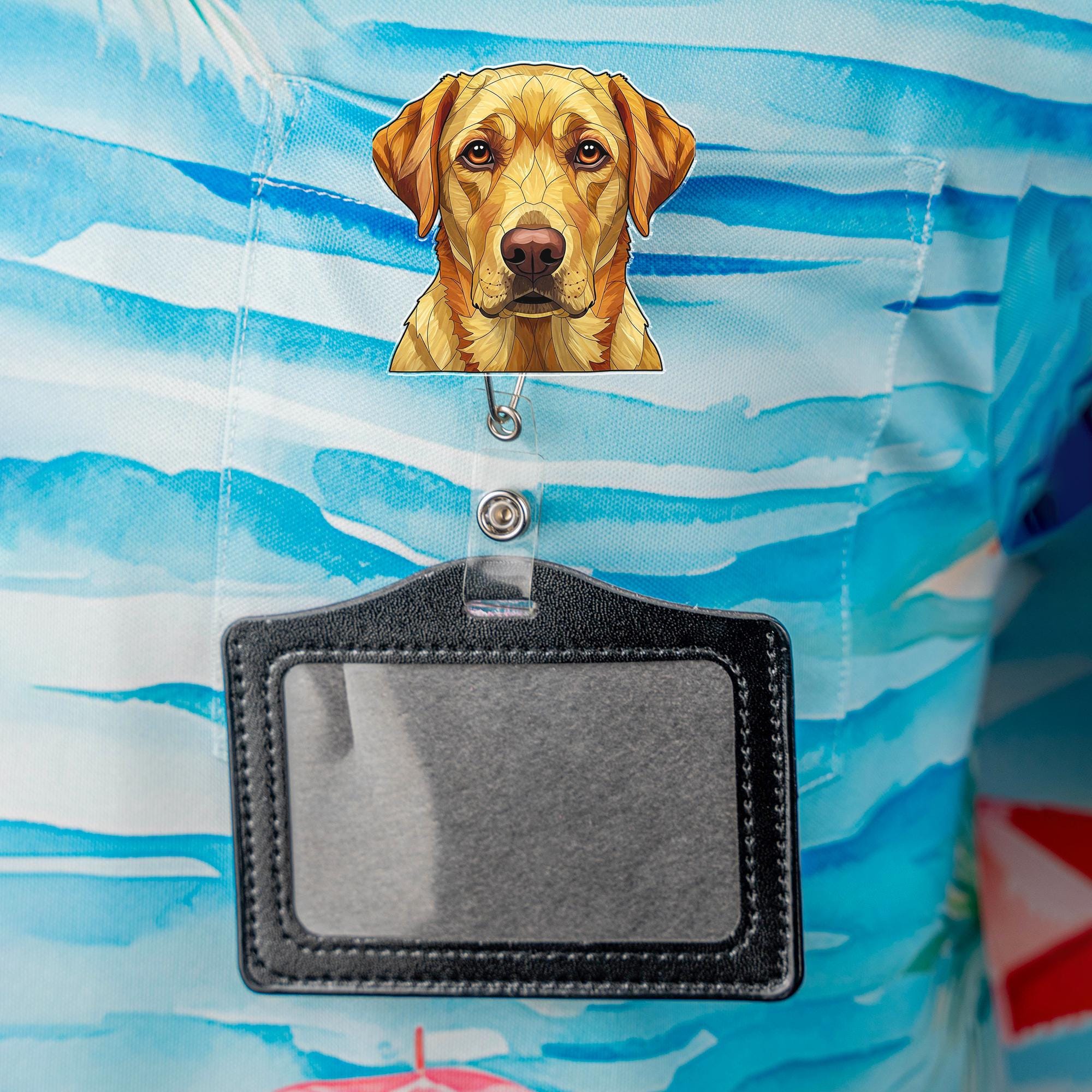 Geometric Yellow Lab Badge Reel, Labrador Retriever Dog ID Holder Gift for Nurse Teacher Vet Tech Cute Pet Lover Retractable Badge Clip