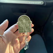 Vintage Moth Badge Reel Botanical Green Arch Design, Retractable ID Holder for Nurse Teacher Office, Floral Nature Insect Accessory Gift