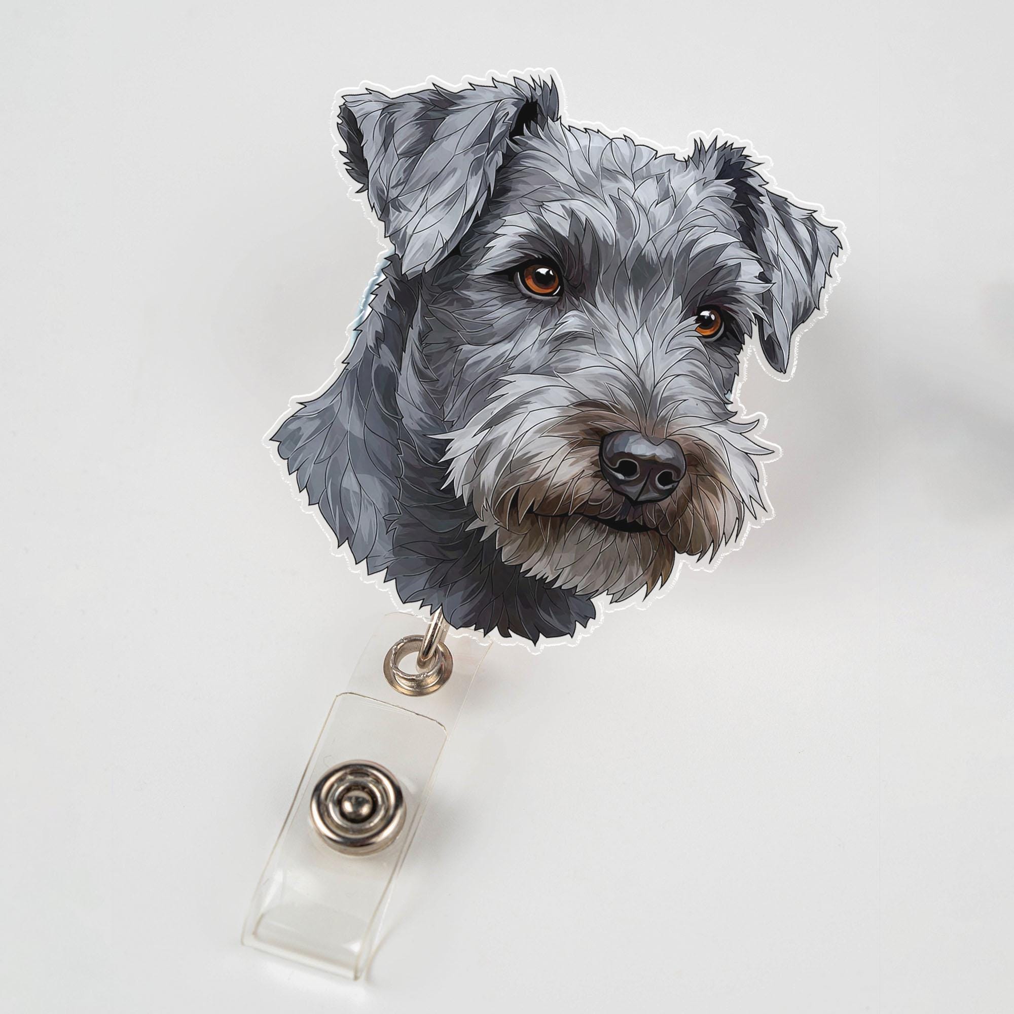 Miniature Schnauzer Terrier Dog Lover Retractable Badge Reel | Cute Acrylic ID Holder for Nurse, Teacher, Vet Tech | Fun Office Gift Idea