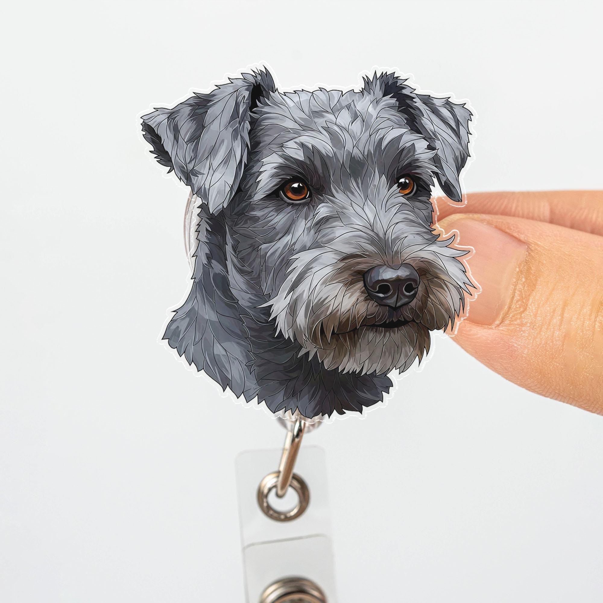 Miniature Schnauzer Terrier Dog Lover Retractable Badge Reel | Cute Acrylic ID Holder for Nurse, Teacher, Vet Tech | Fun Office Gift Idea