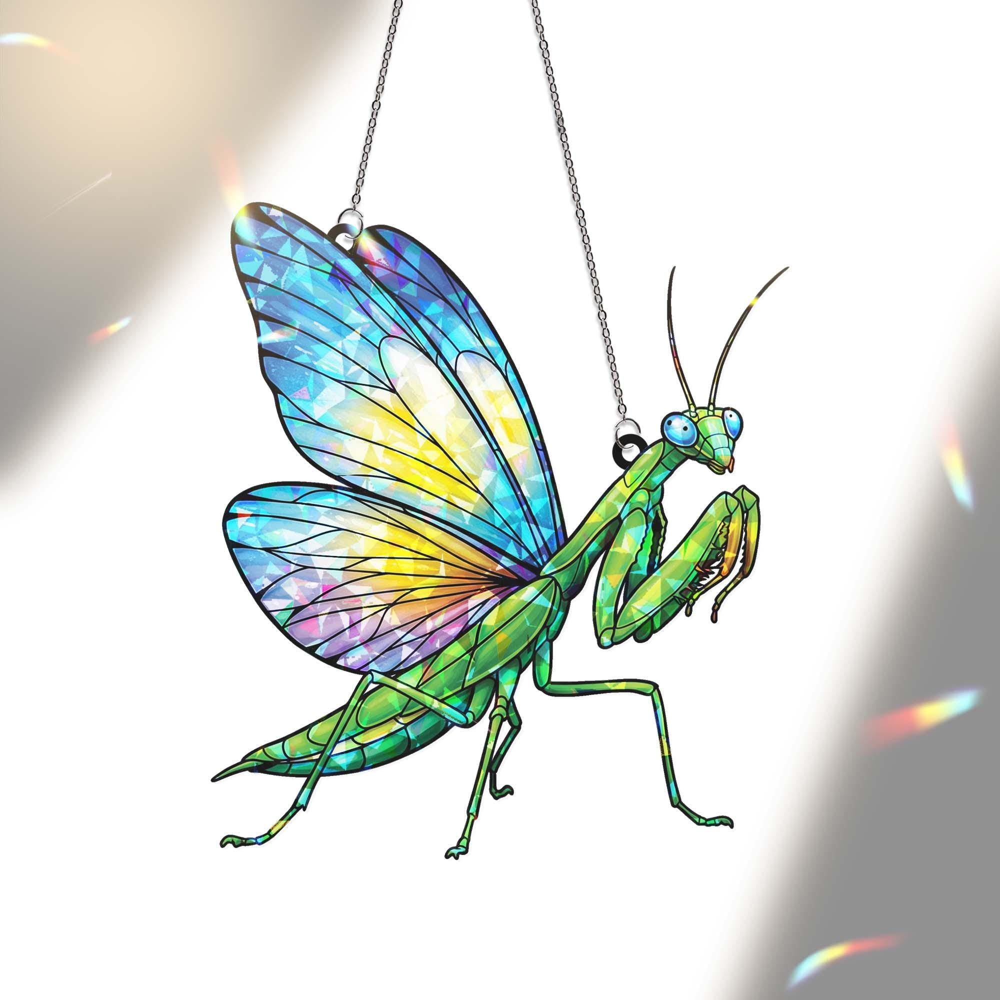Hologram Mantis Fairy Acrylic Window Hanging, Bug Window Hanging, Butterfly Wing Art, Unique Garden Gift, Nature Lover Decor