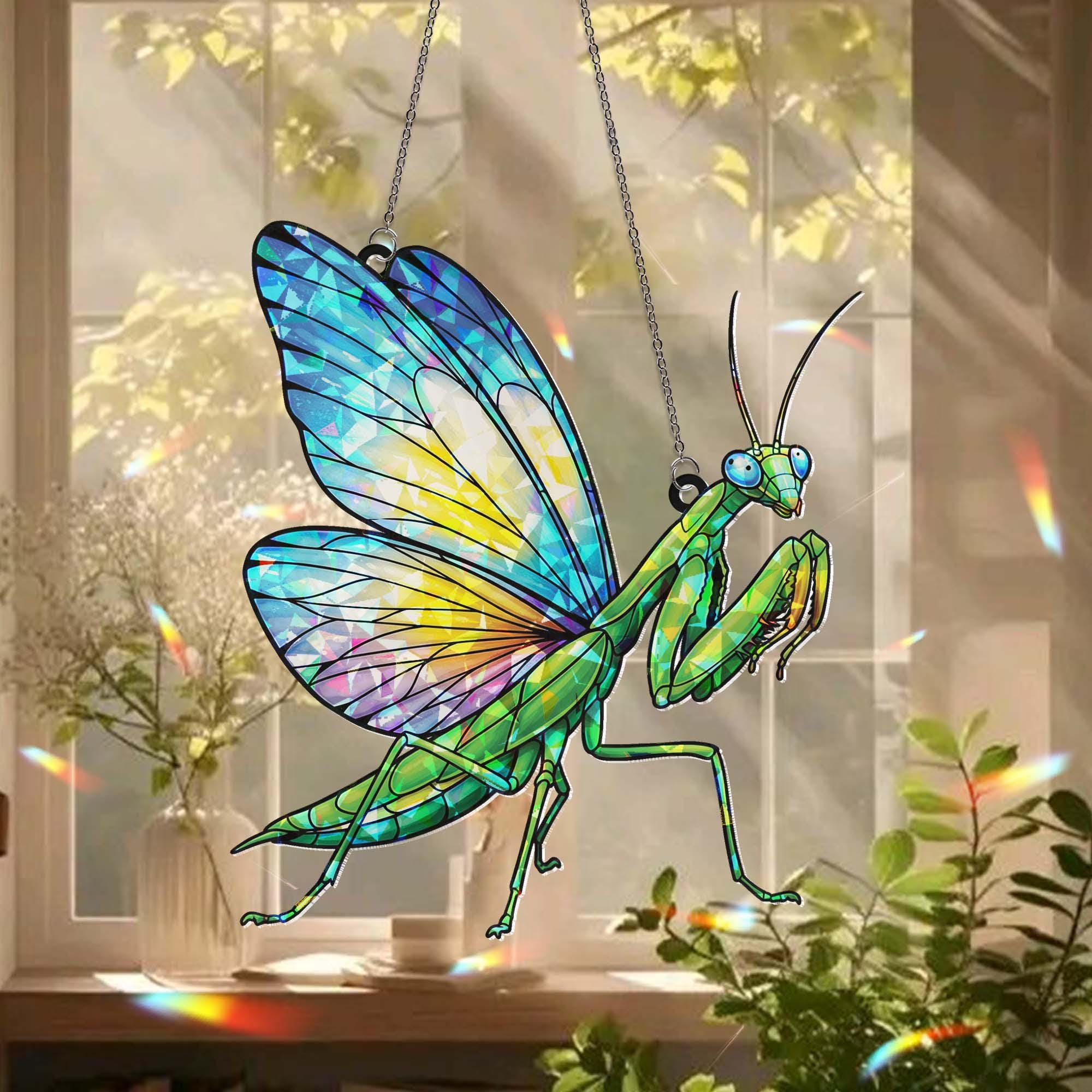 Hologram Mantis Fairy Acrylic Window Hanging, Bug Window Hanging, Butterfly Wing Art, Unique Garden Gift, Nature Lover Decor
