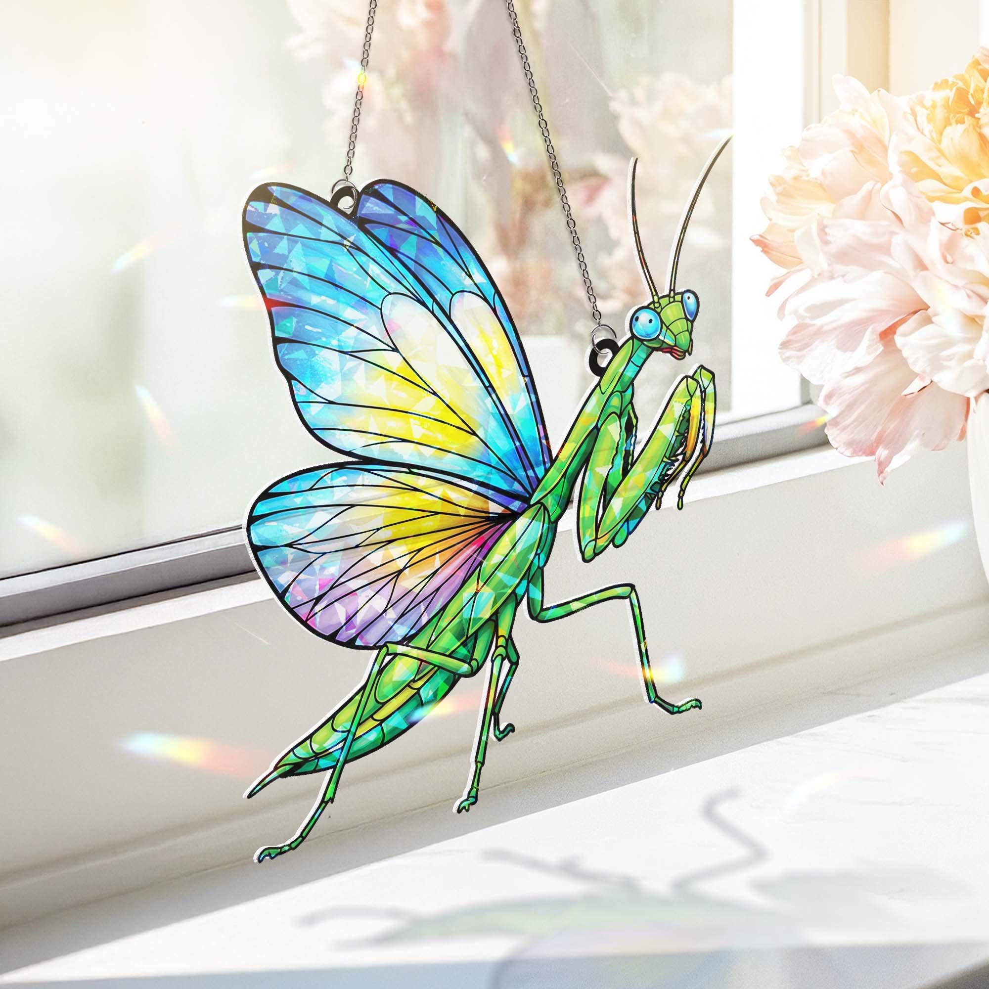 Hologram Mantis Fairy Acrylic Window Hanging, Bug Window Hanging, Butterfly Wing Art, Unique Garden Gift, Nature Lover Decor