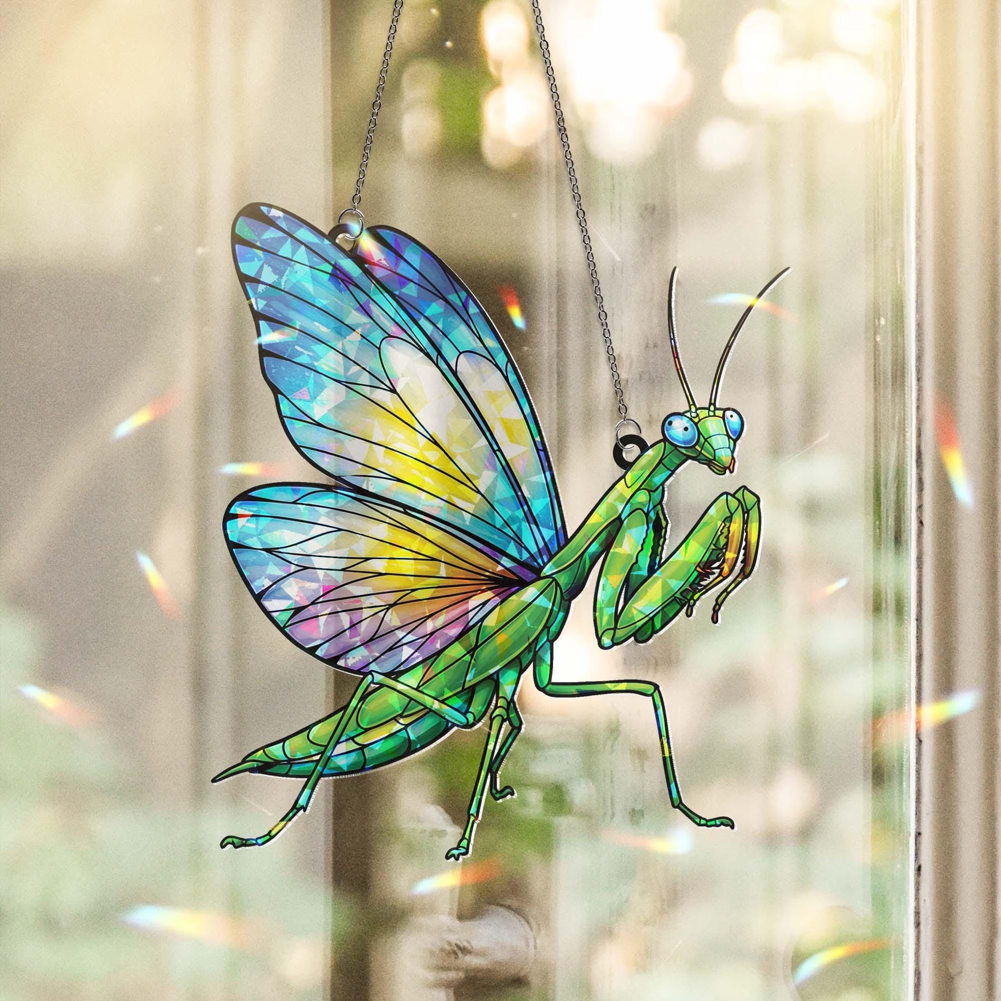 Hologram Mantis Fairy Acrylic Window Hanging, Bug Window Hanging, Butterfly Wing Art, Unique Garden Gift, Nature Lover Decor