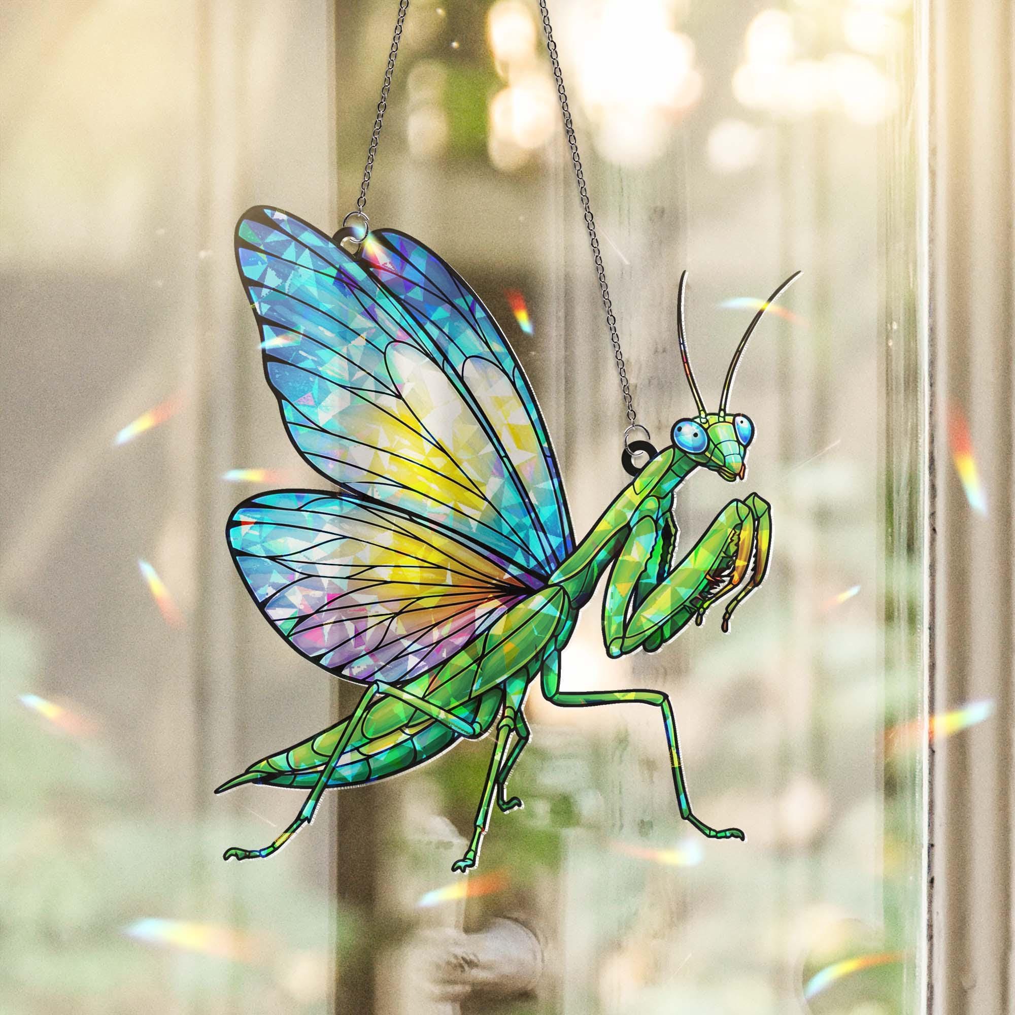 Hologram Mantis Fairy Acrylic Window Hanging, Bug Window Hanging, Butterfly Wing Art, Unique Garden Gift, Nature Lover Decor