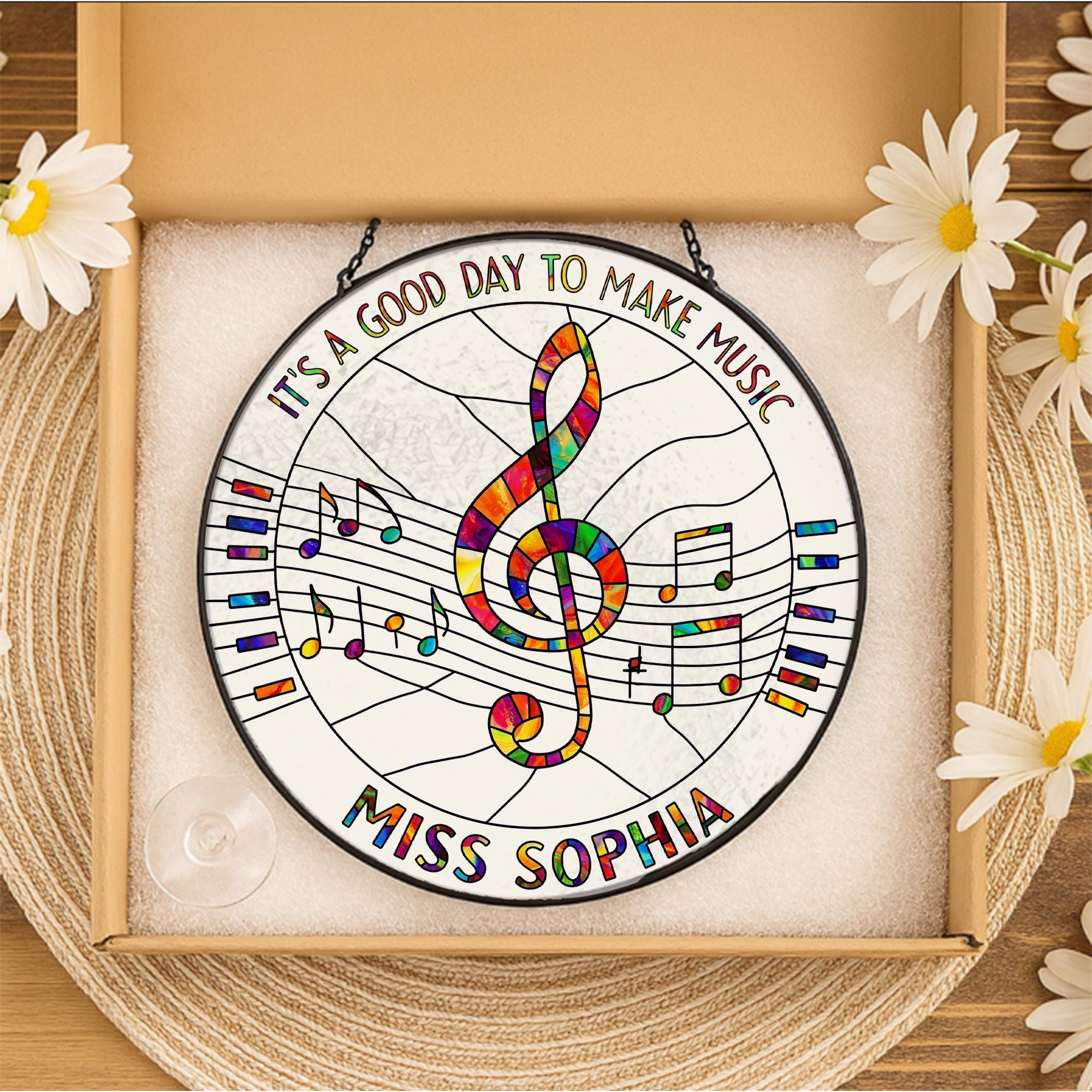 Custom Music Teacher Gift – Personalized Glass Suncatcher with Name and Notes, End of Year Gift for Choir or Band Instructor
