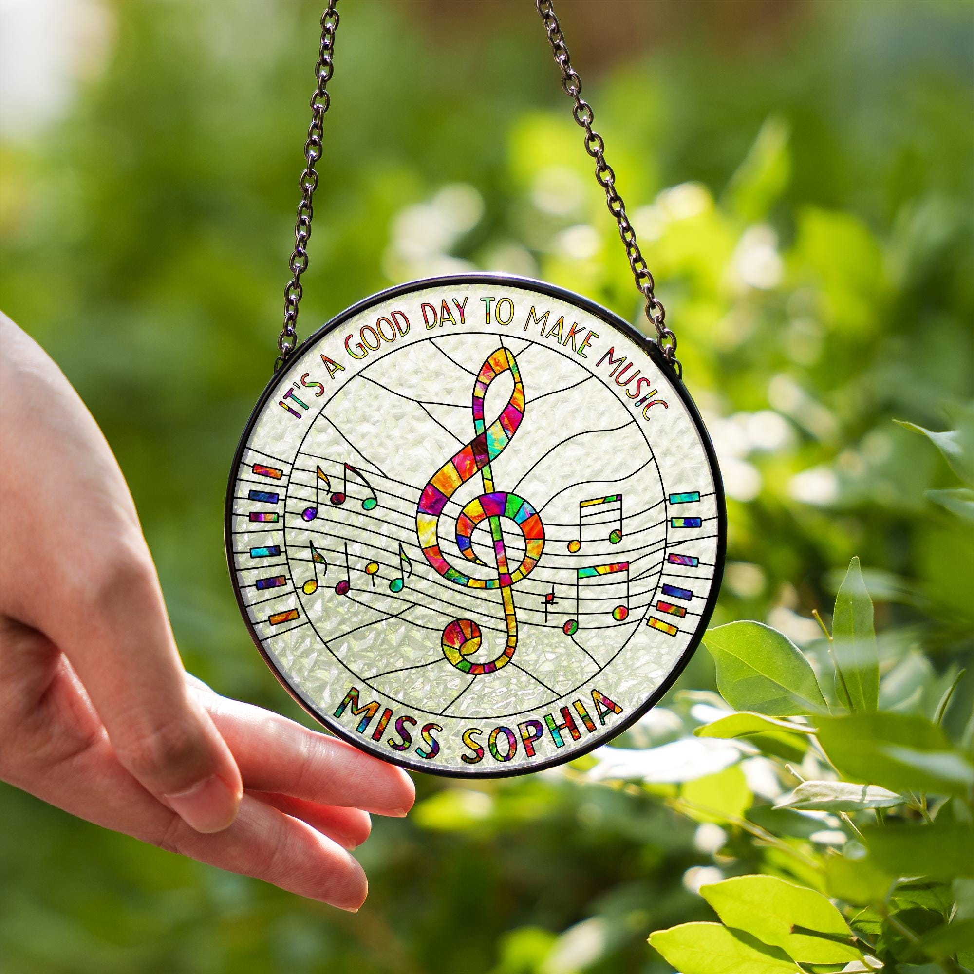 Custom Music Teacher Gift – Personalized Glass Suncatcher with Name and Notes, End of Year Gift for Choir or Band Instructor