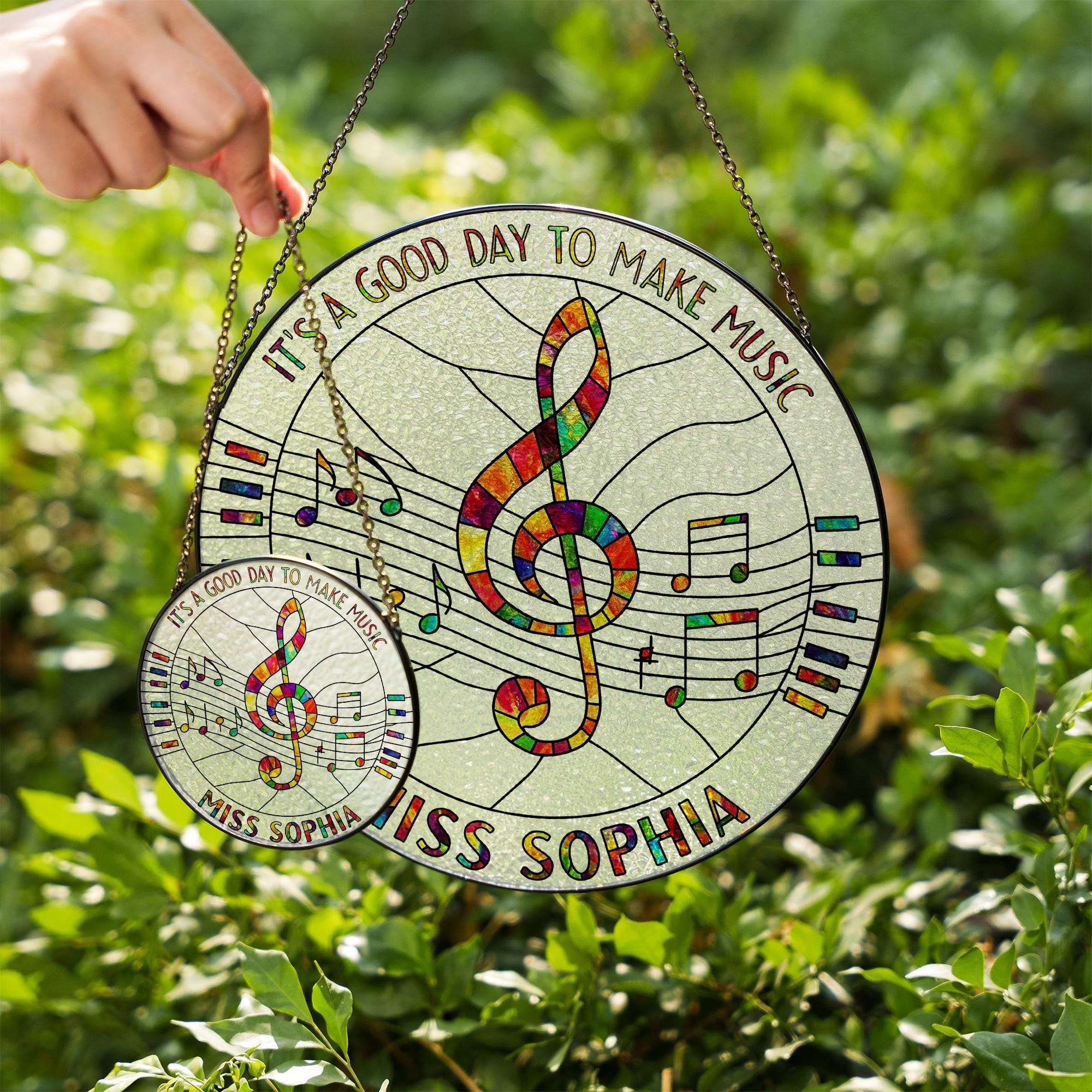 Custom Music Teacher Gift – Personalized Glass Suncatcher with Name and Notes, End of Year Gift for Choir or Band Instructor